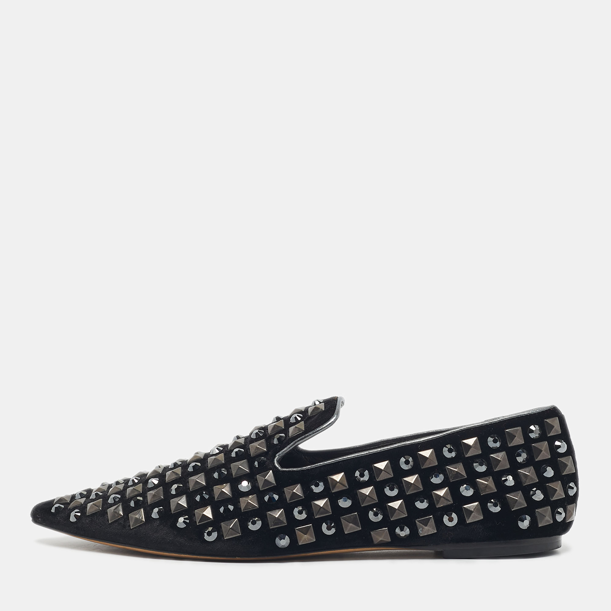 Dolce & Gabbana Black Velvet Crystal and Studs Embellished Smoking Slippers Size 39.5