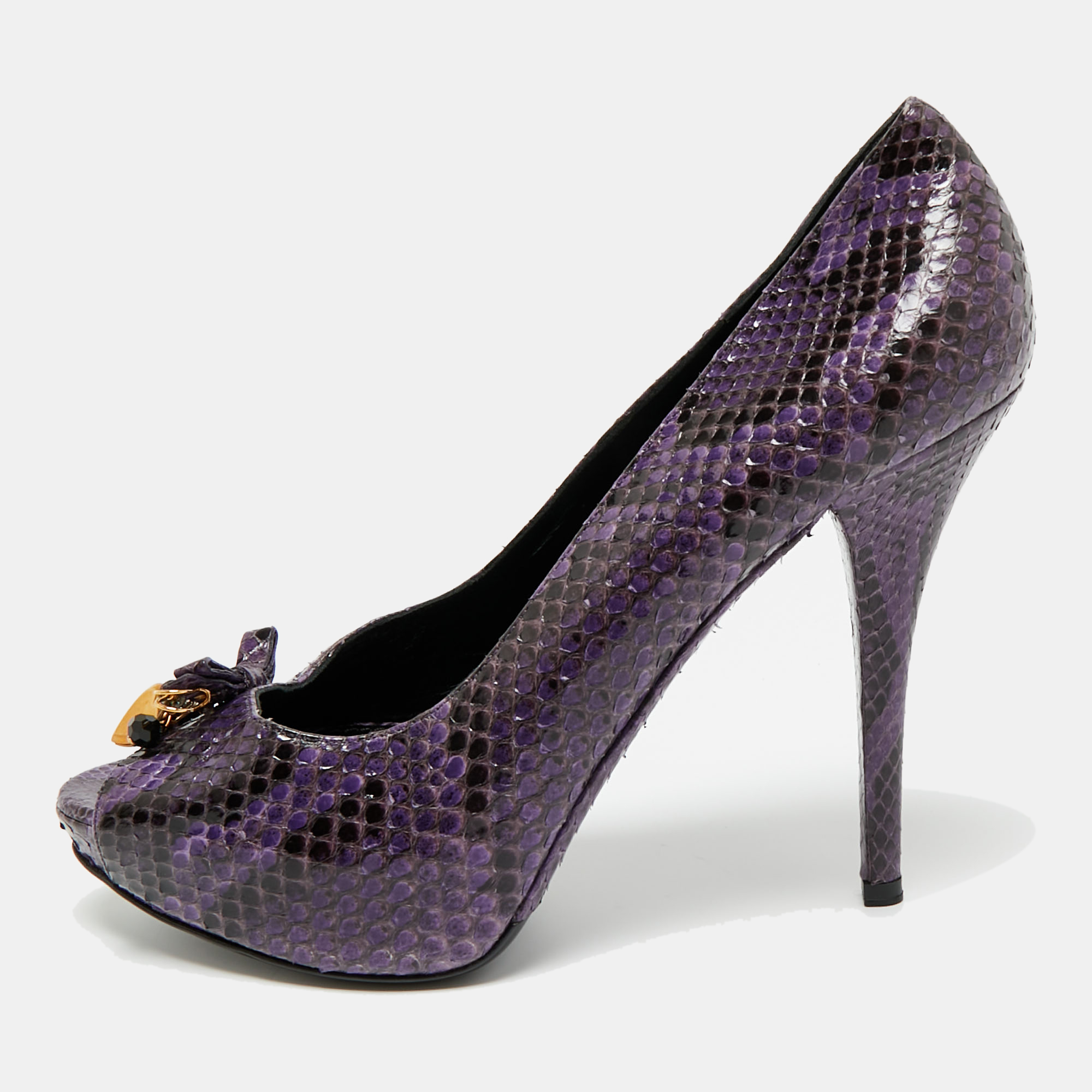 Pre-owned Dolce & Gabbana Purple/black Watersnake Leather Peep Toe Platform Pumps Size 40
