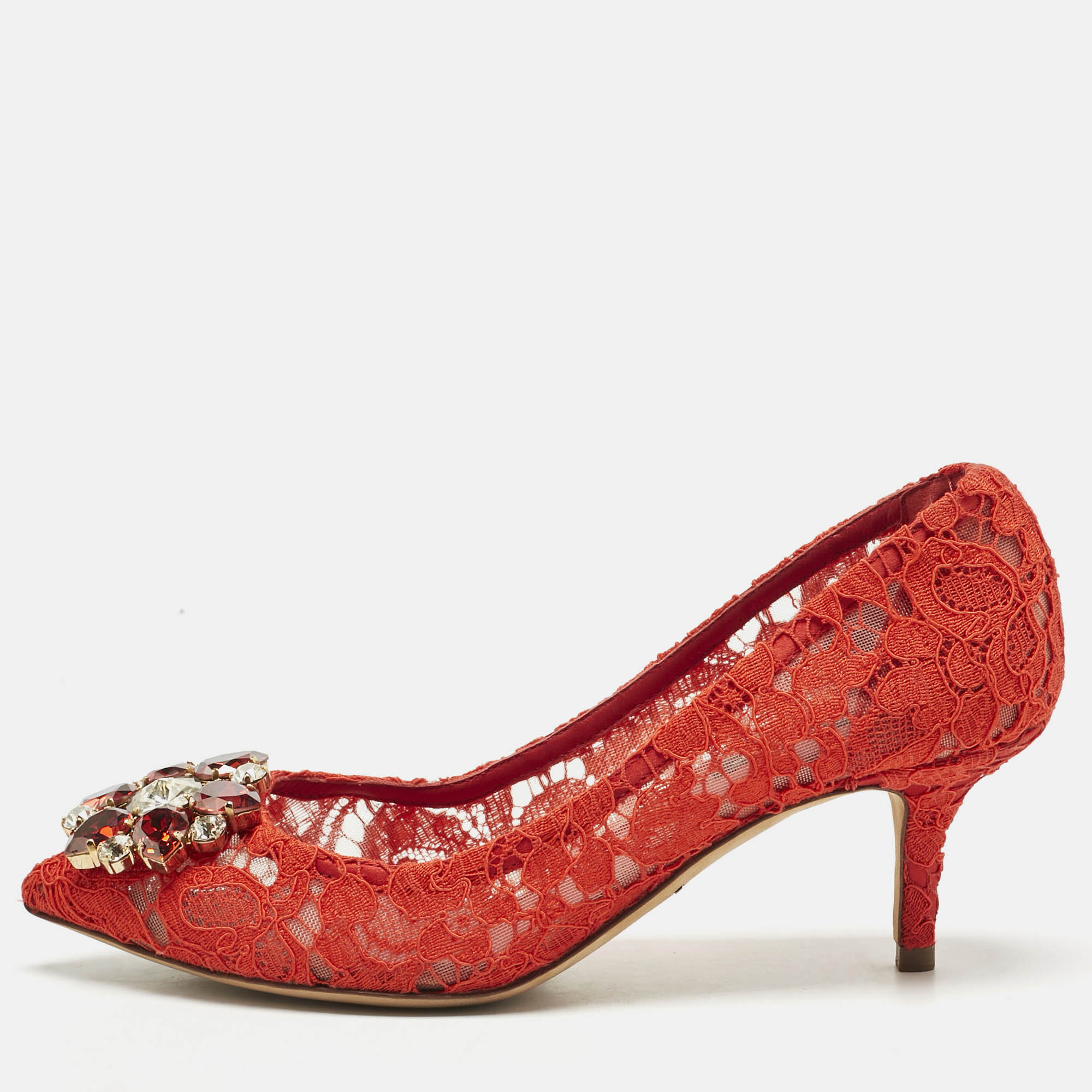 

Dolce & Gabbana Red Lace and Mesh Bellucci Pumps Size