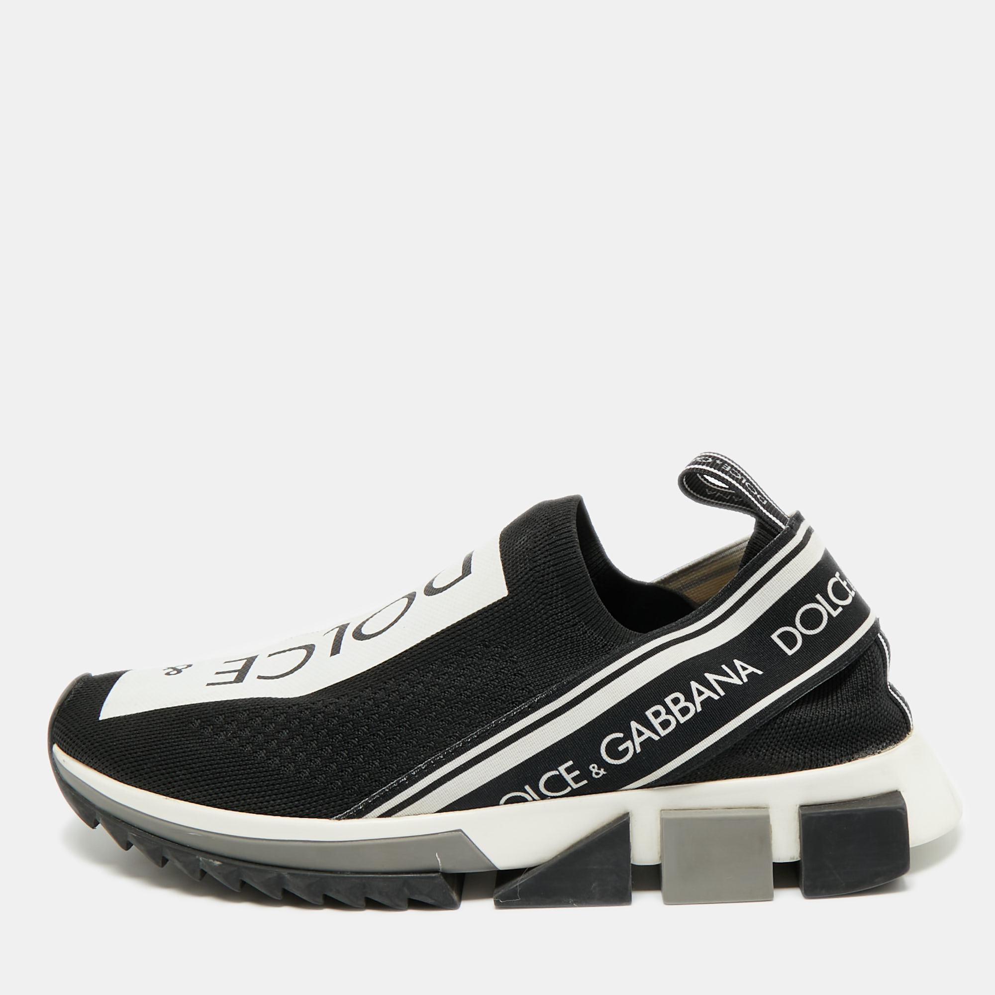 Pre-owned Dolce & Gabbana Black Knit Fabric Sorrento Slip On Sneakers Size 40.5