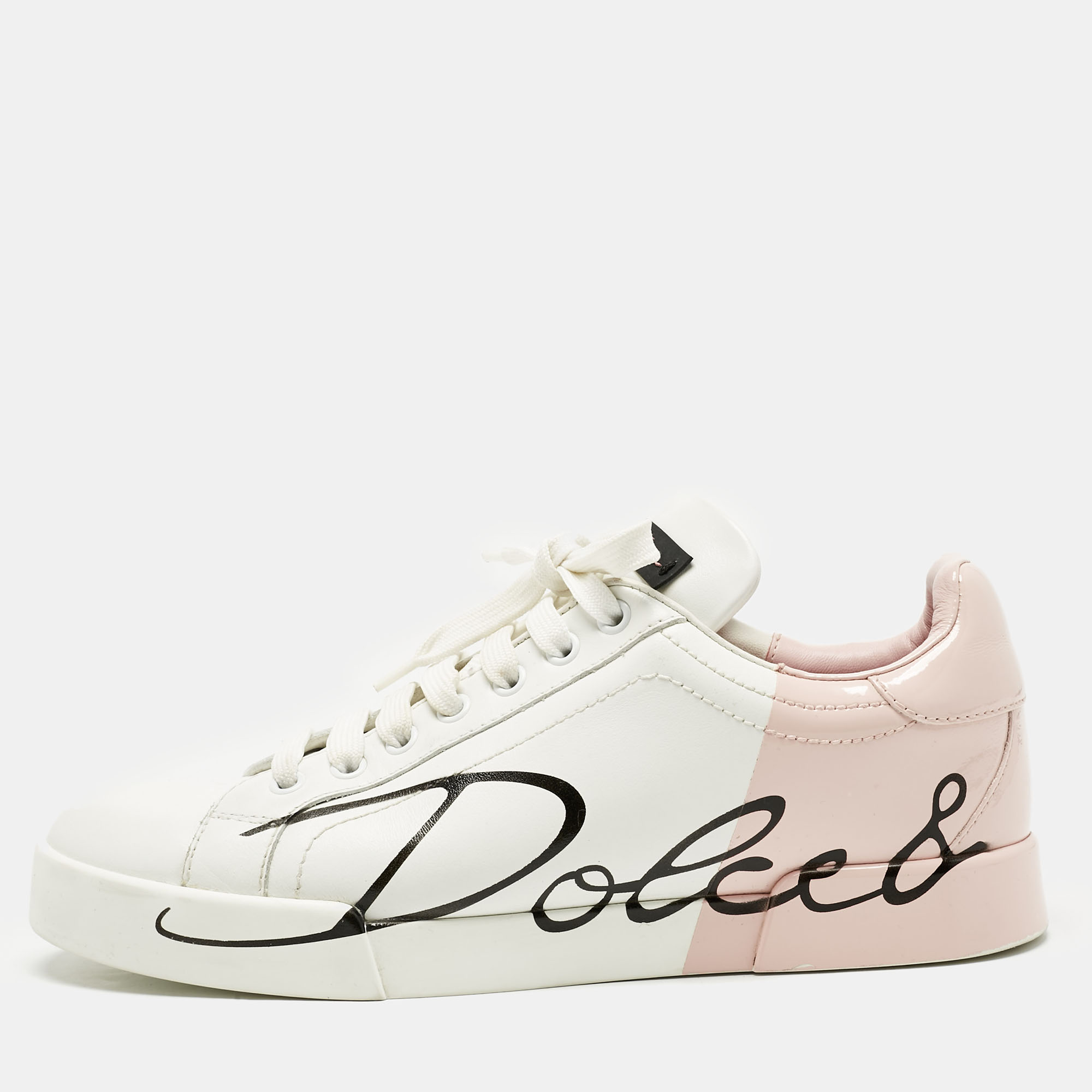 

Dolce & Gabbana White/Pink Leather Portofino Lace Up Sneakers Size
