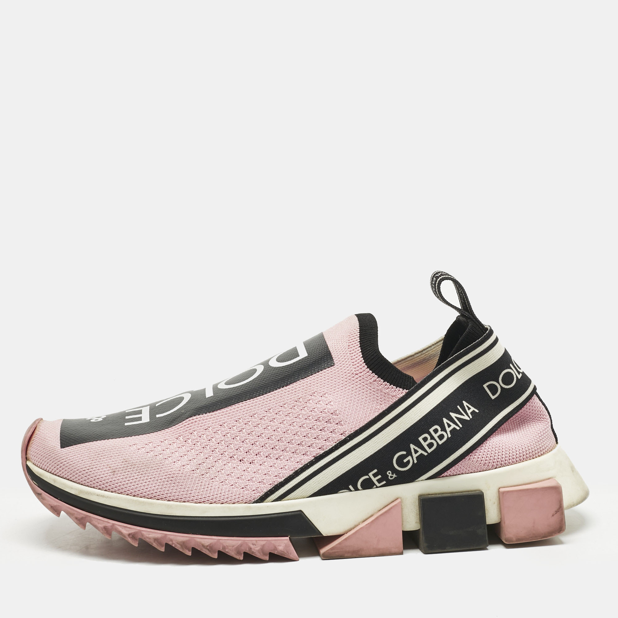

Dolce & Gabbana Pink Knit Fabric Sorrento Slip On Sneakers Size
