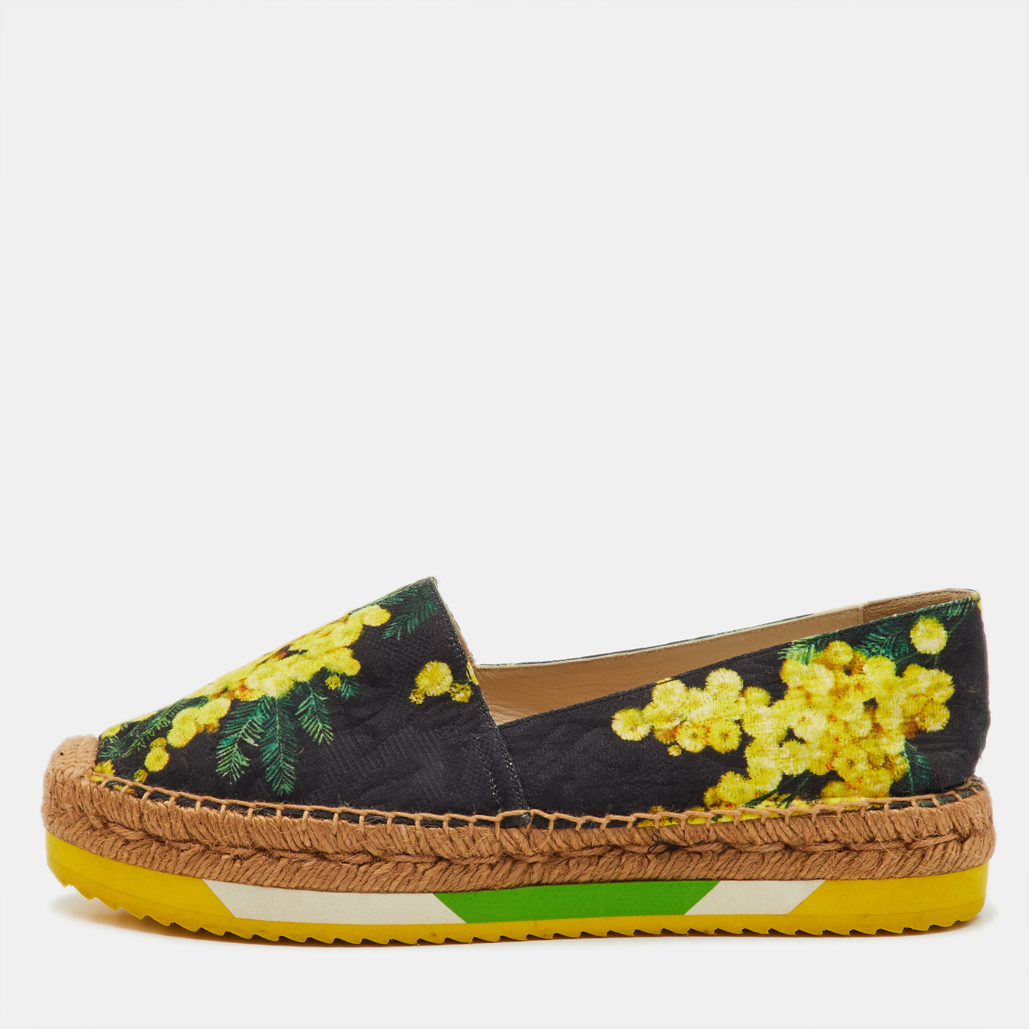 Pre-owned Dolce & Gabbana Multicolor Floral Printed Fabric Platform Espadrille Flats Size 39