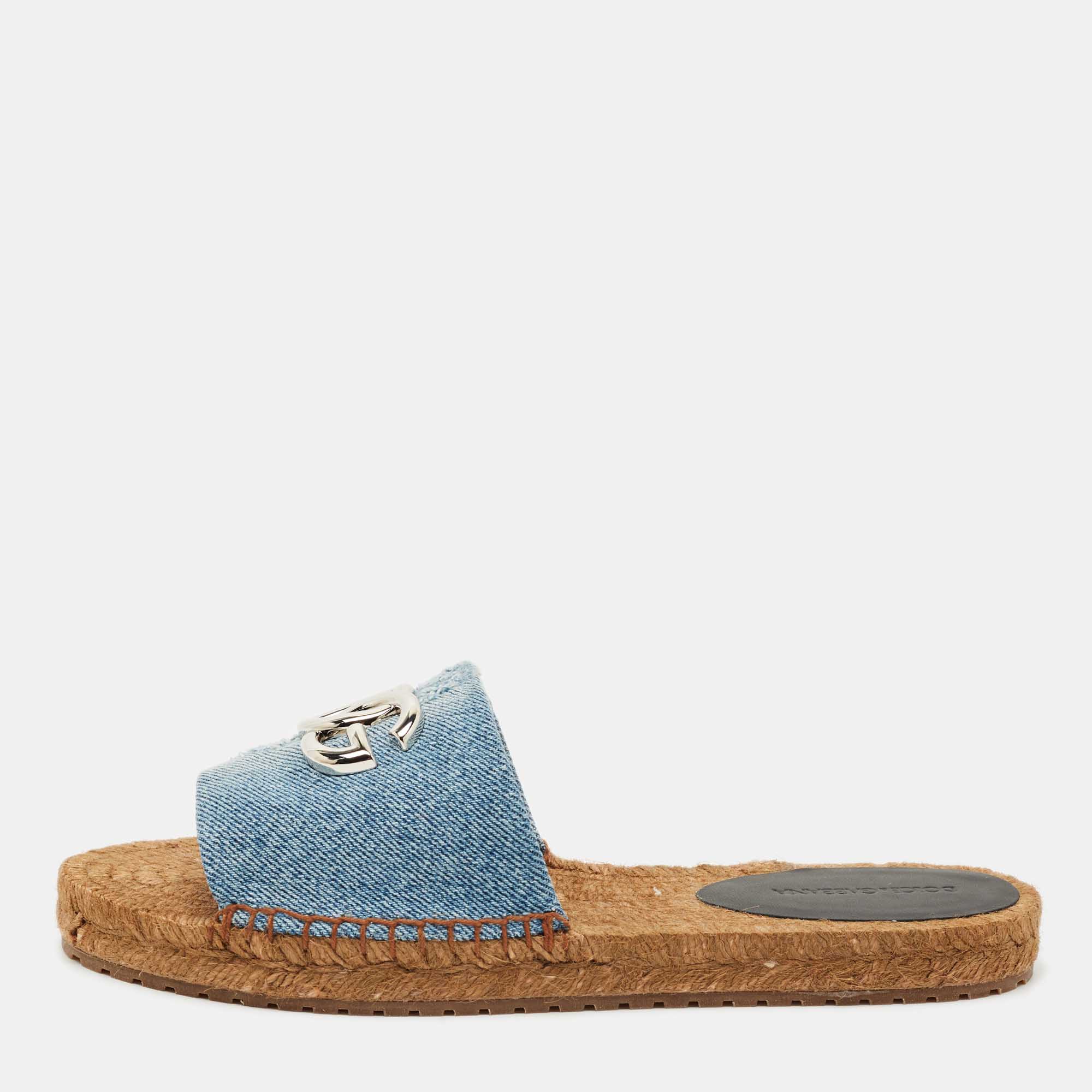 

Dolce & Gabbana Blue Denim DG Flat Slides Size