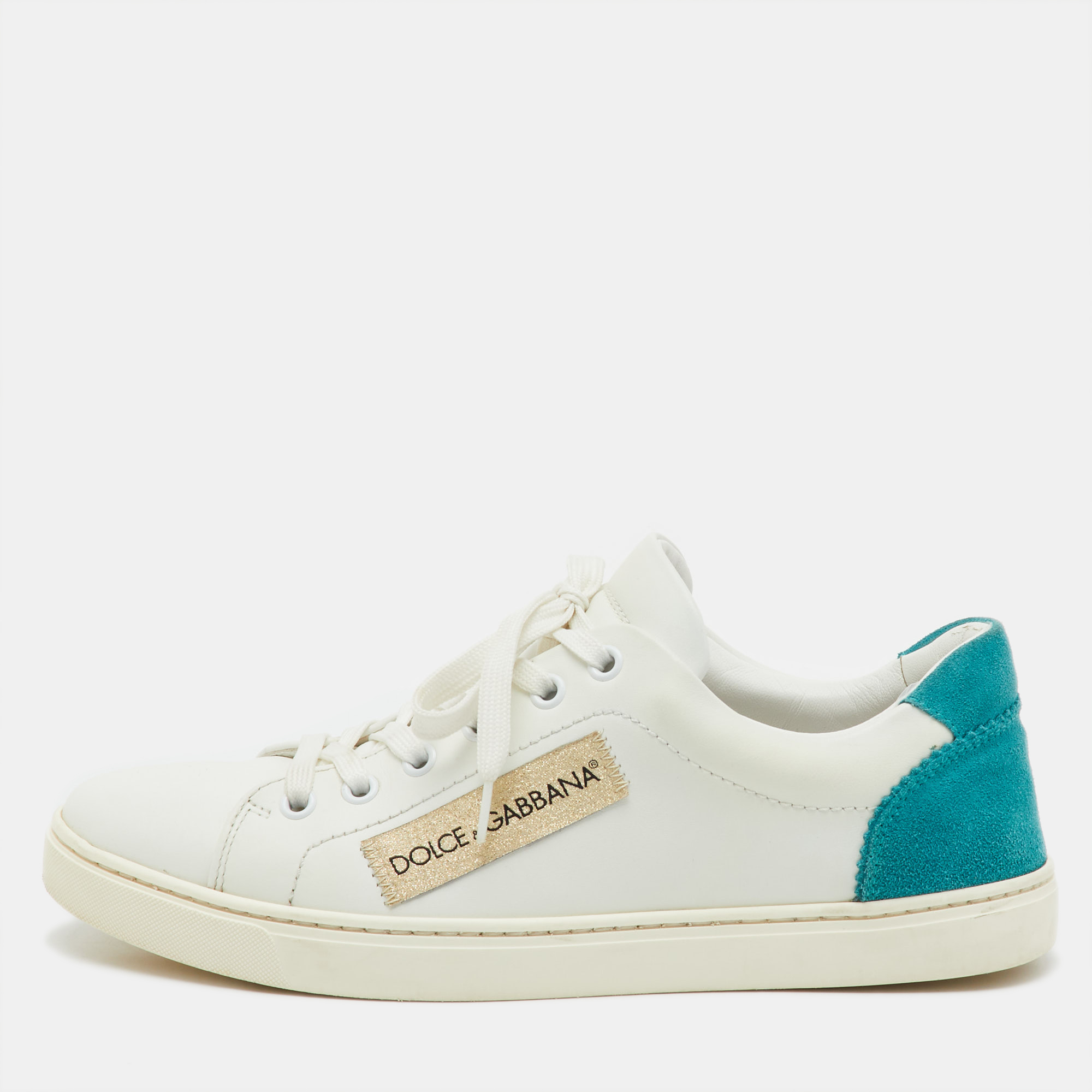 

Dolce & Gabbana White/Green Leather and Suede Low Top Sneakers Size