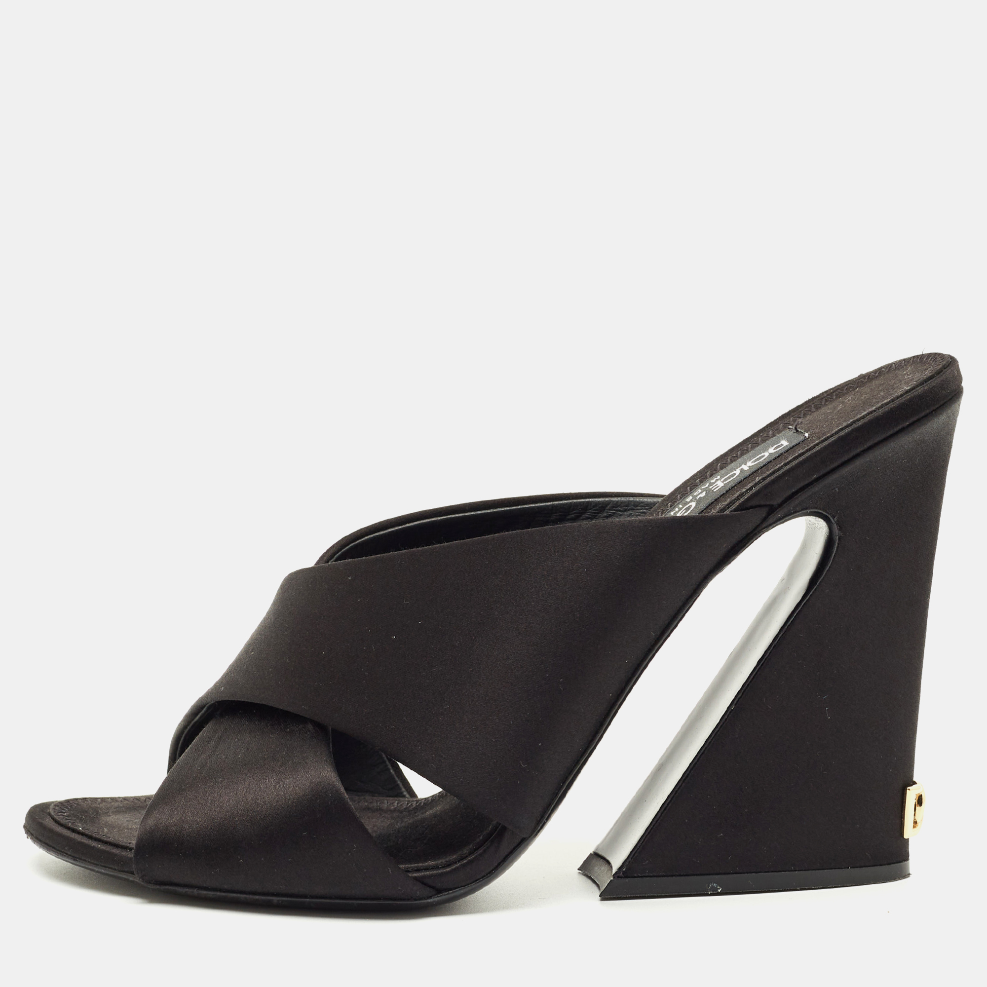 

Dolce & Gabbana Black Satin Crisscross Slide Sandals Size