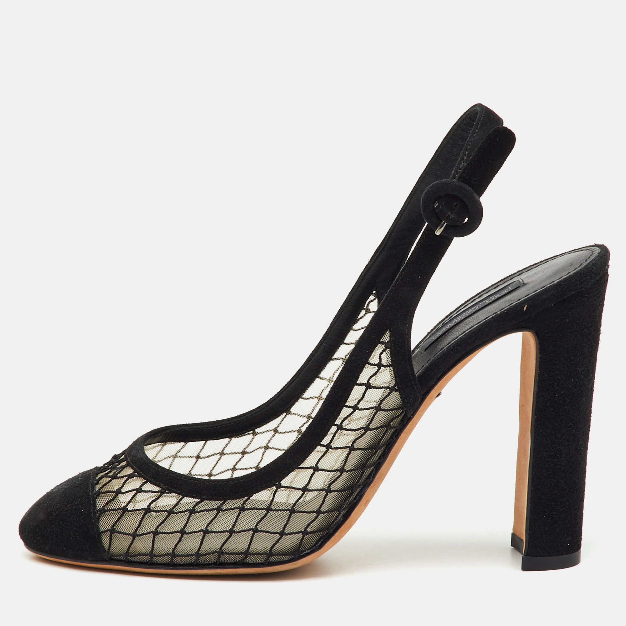 

Dolce & Gabbana Black Suede and Mesh Cap Toe Slingback Pumps Size