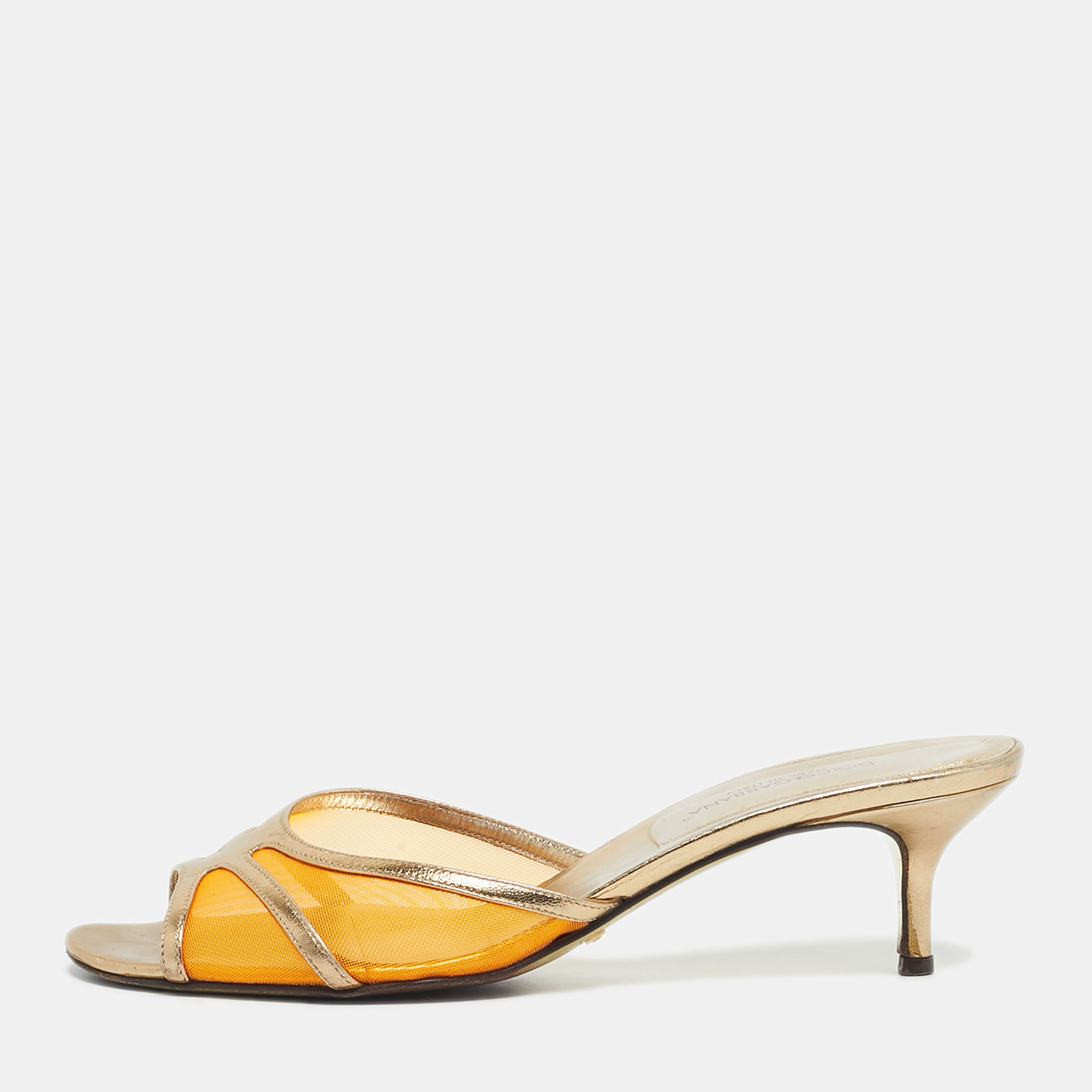 

Dolce & Gabbana Gold/Orange Leather and Mesh Slide Sandals Size