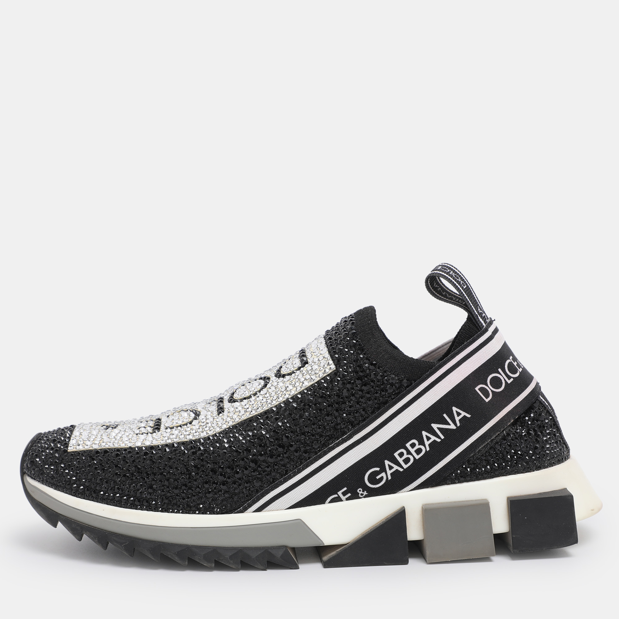 

Dolce & Gabbana Black/Silver Crystal Embellished Knit Fabric Sorrento Sneakers Size