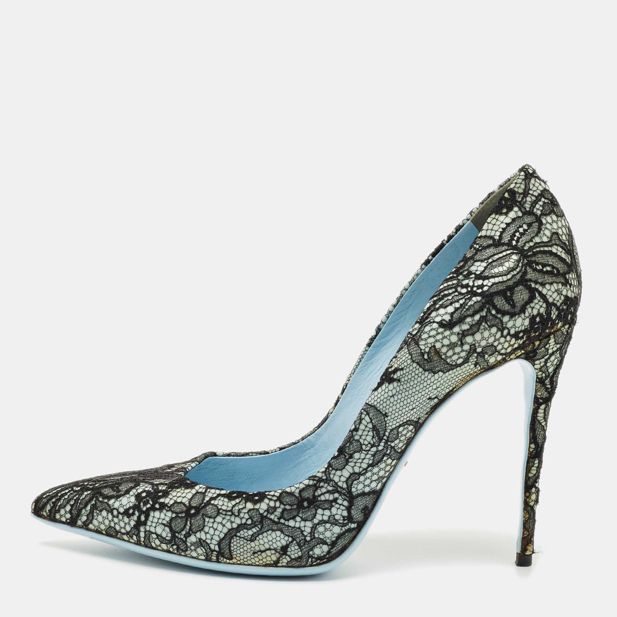 

Dolce & Gabbana Black/Blue Lace and Patent Leather Pointed Toe Pumps Size