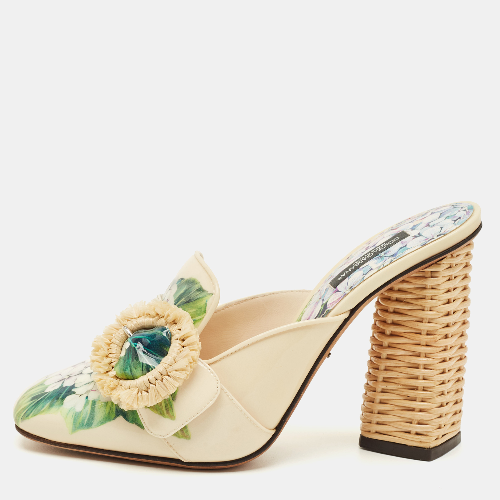 

Dolce & Gabbana Hydrangea Print patent Leather Jackie Mules Size, Cream