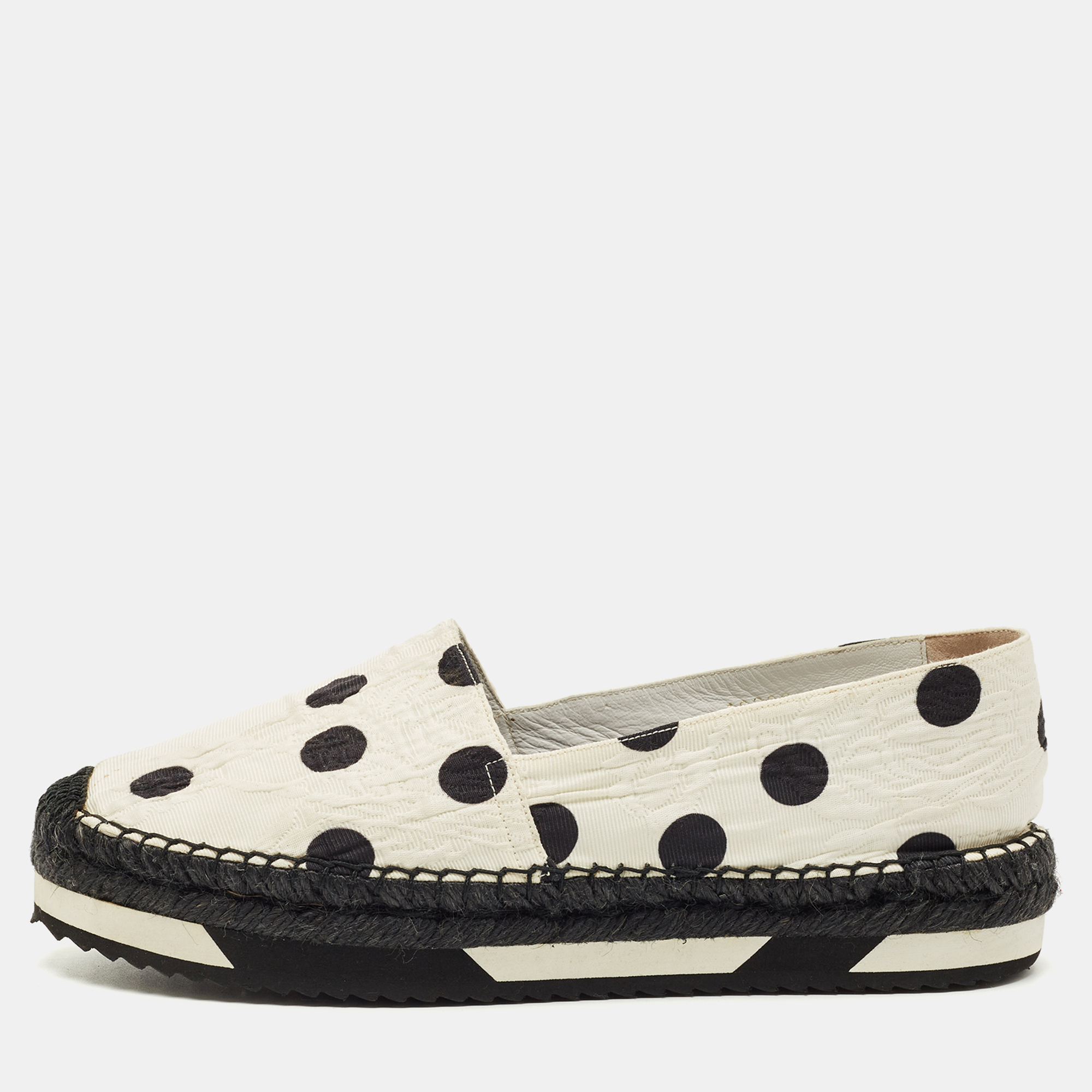 

Dolce & Gabbana White/Black Canvas Polka Dot Print Flat Espadrilles Size