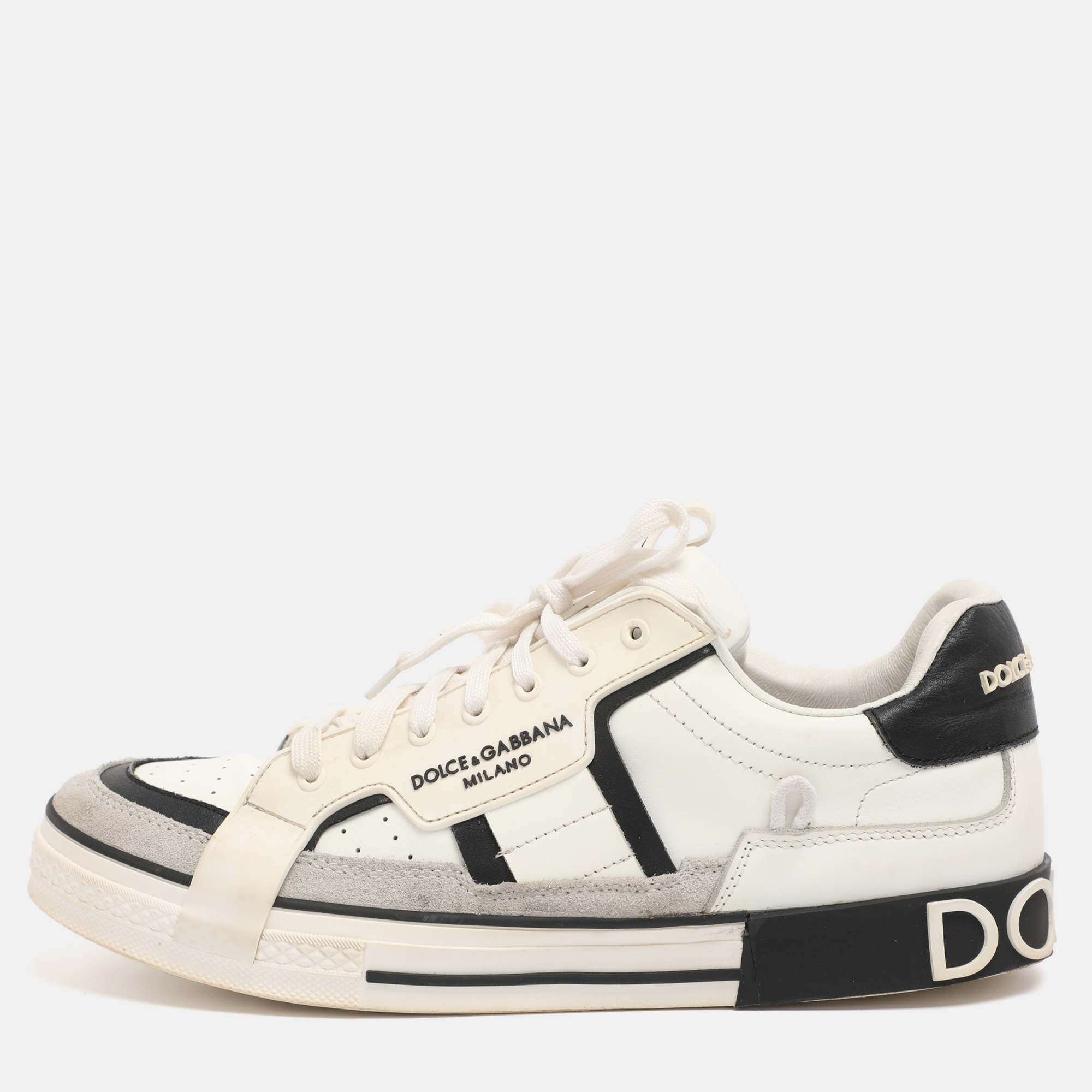 

Dolce & Gabbana White/Black Leather and Suede Custom 2.Zero Low Top Sneakers Size 43