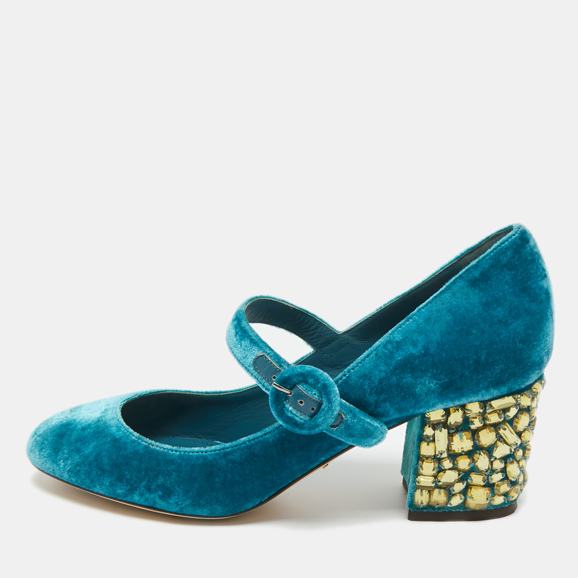 

Dolce & Gabbana Blue Velvet Crystal Embellished Mary Jane Pumps Size