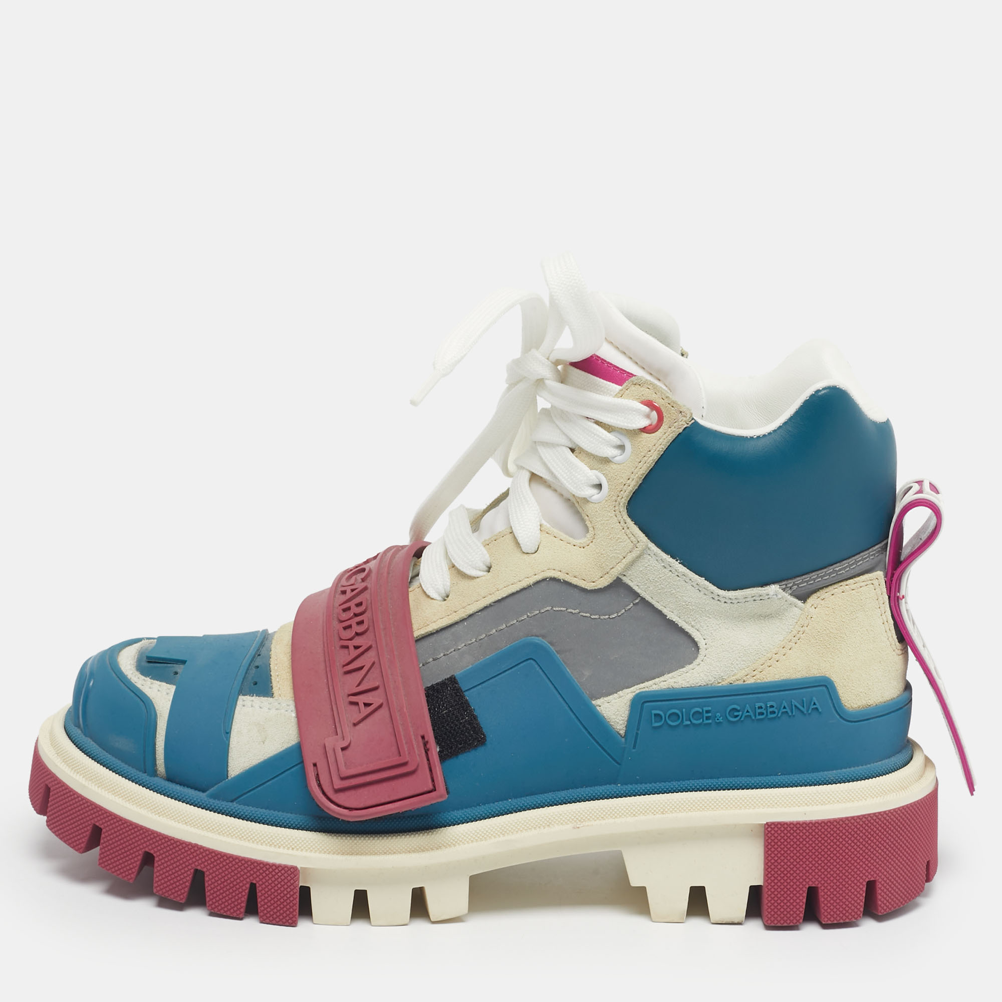 Pre-owned Dolce & Gabbana Multicolor Suede And Rubber High Top Sneakers Size 37