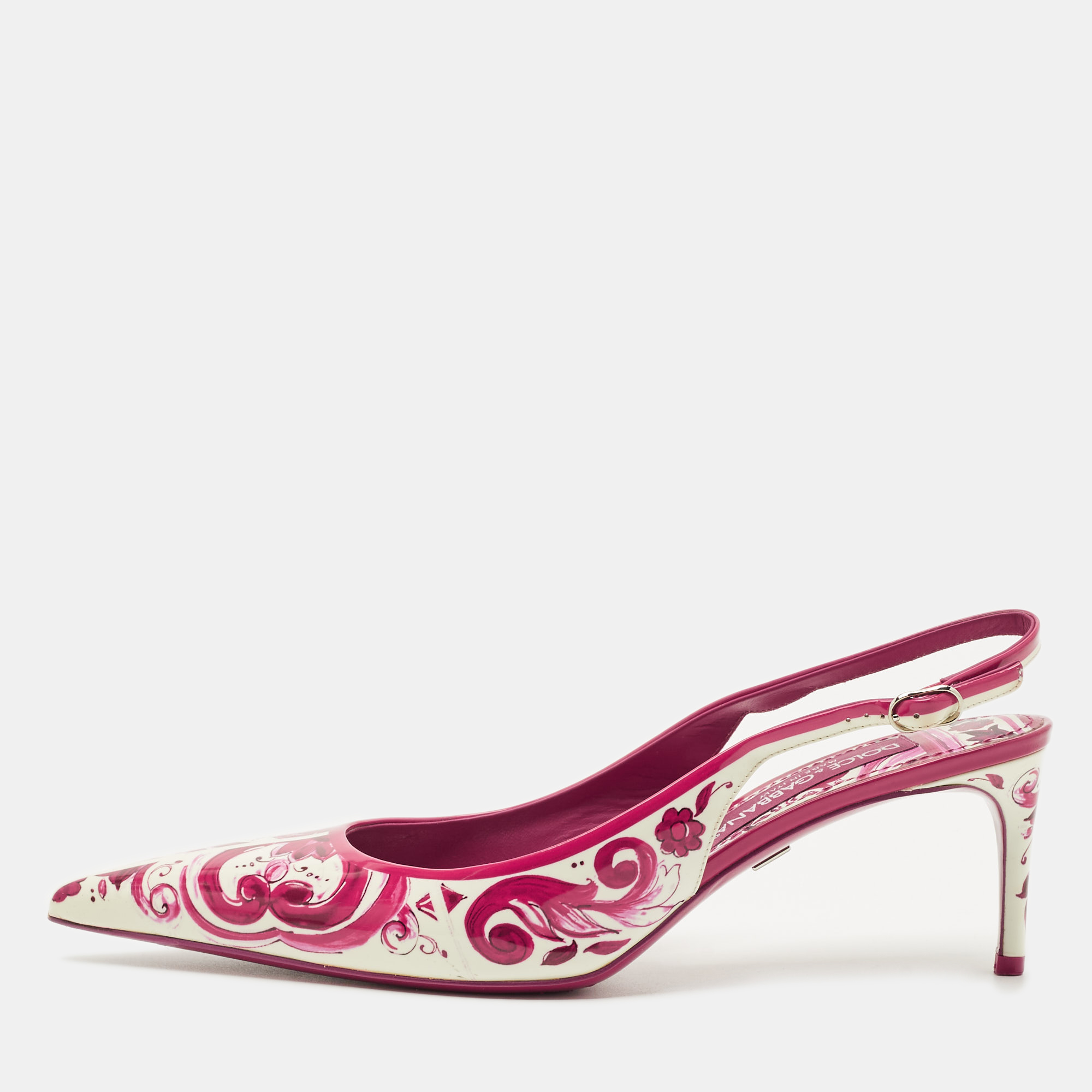 

Dolce & Gabbana Purple/White Floral Print Patent Leather Slingback Pumps Size