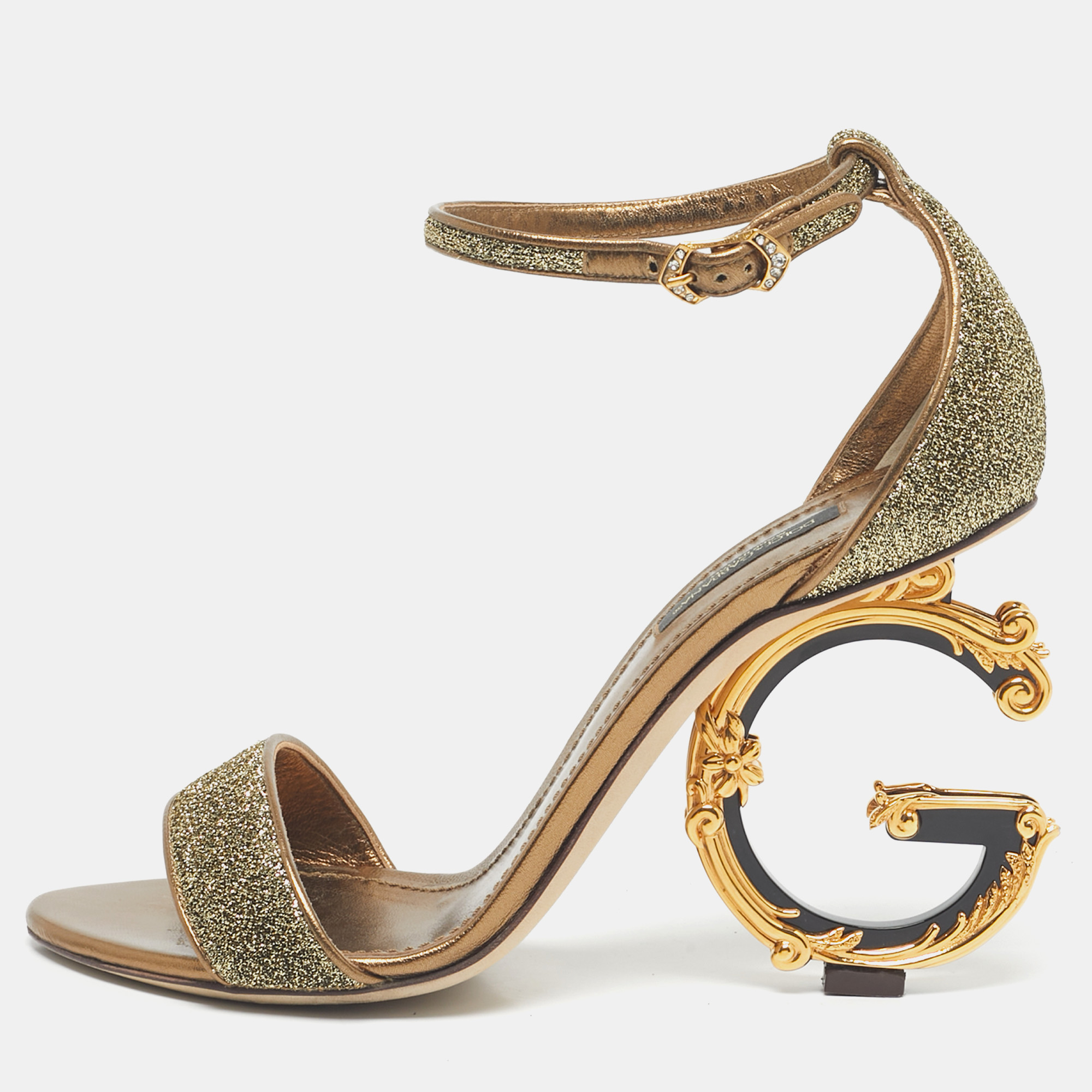 Pre-owned Dolce & Gabbana Gold Lurex Fabric Keira Ankle Strap Sandals Size 38