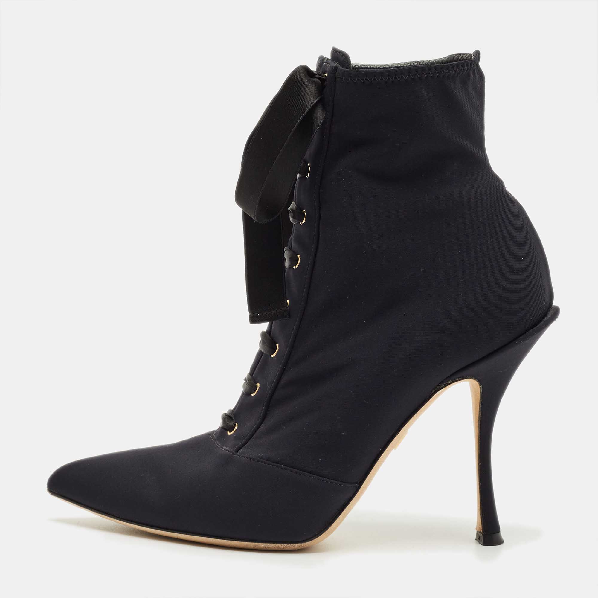 Pre-owned Dolce & Gabbana Navy Blue Stretch Fabric Lori Sock Boots Size 37