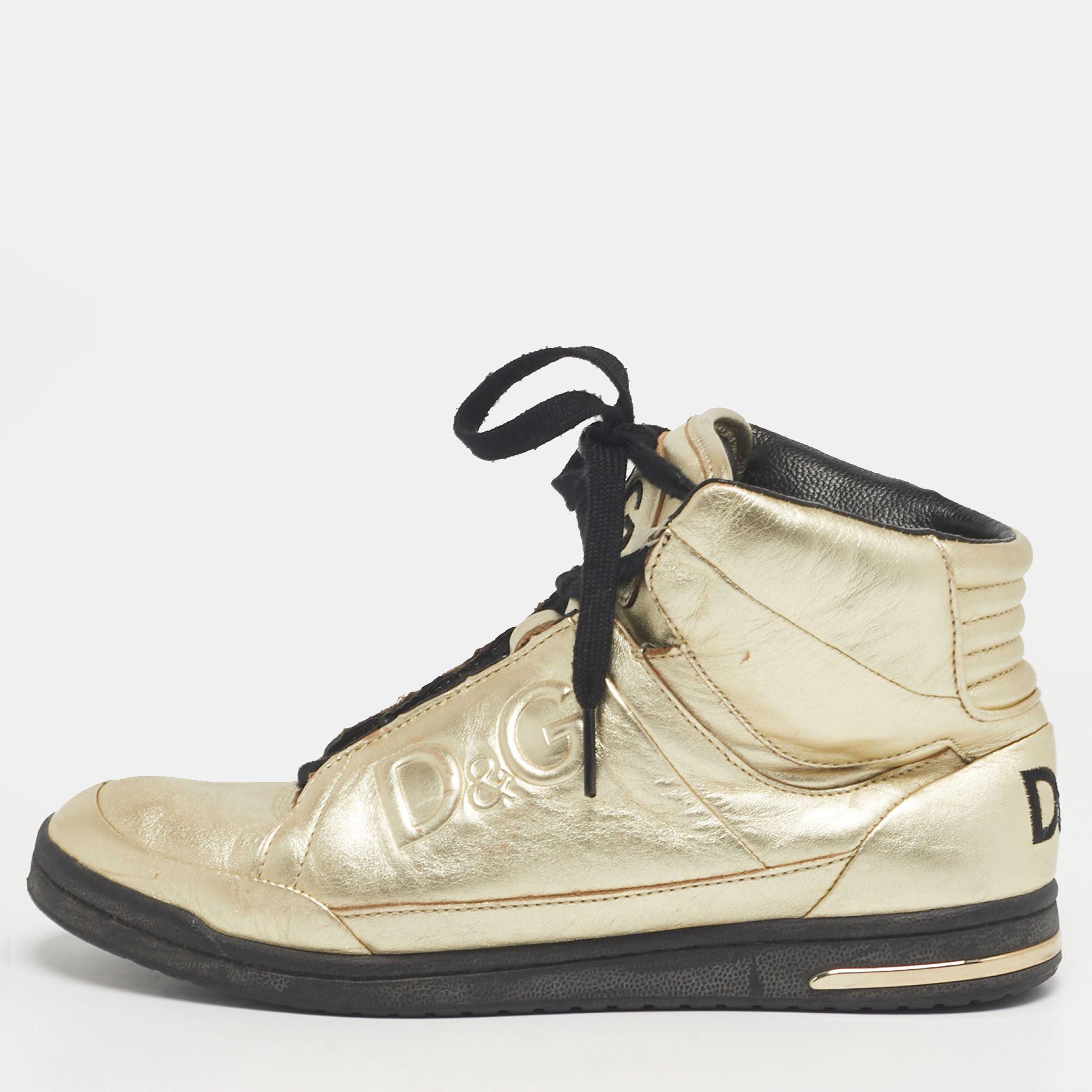 

Dolce & Gabbana Gold Leather High Top Sneakers Size