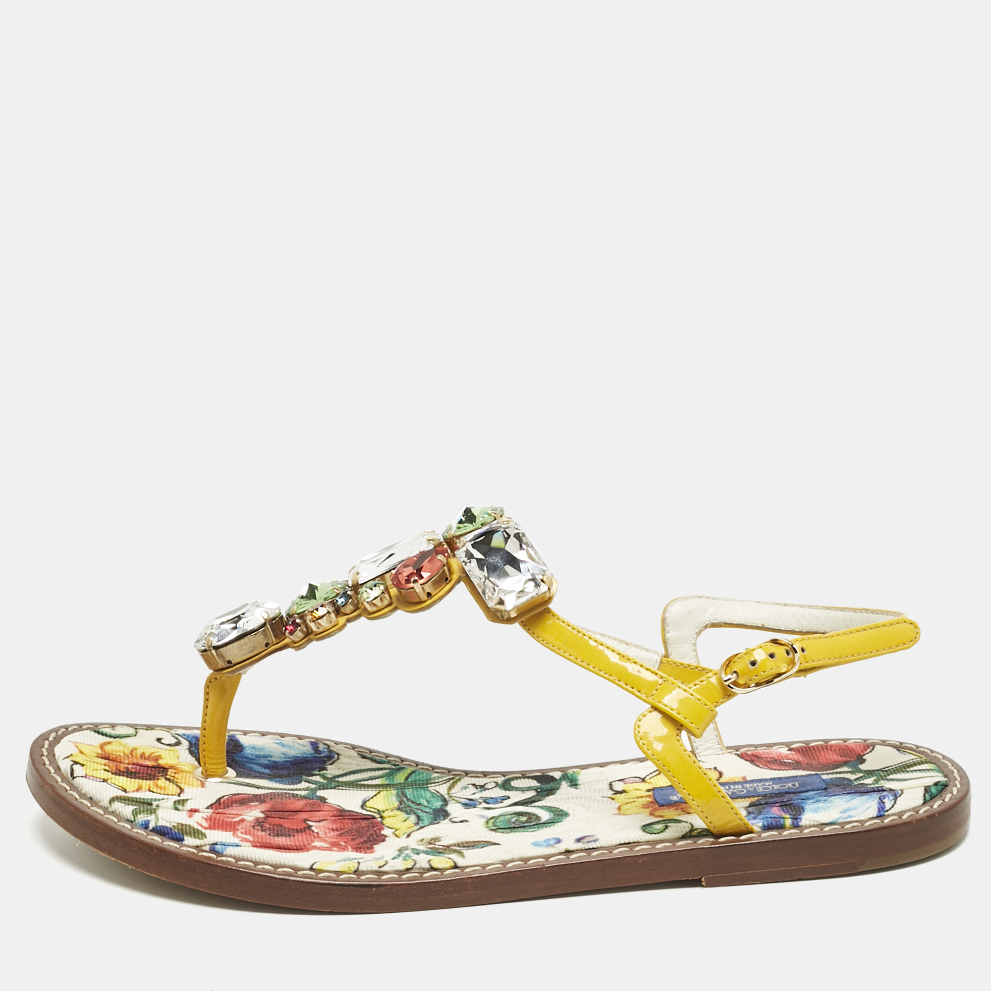 

Dolce & Gabbana Multicolor Patent Crystal Embellished Thong Strap Flat Sandals Size