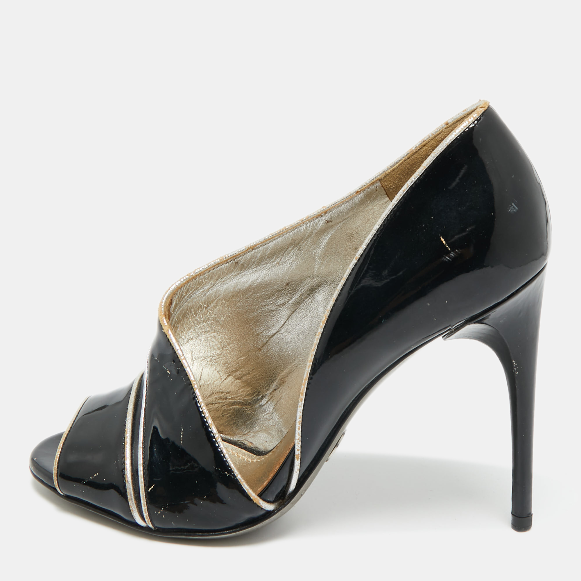 Pre-owned Dolce & Gabbana Black Patent Leather Piping Detail Peep Toe D'orsay Pumps Size 36
