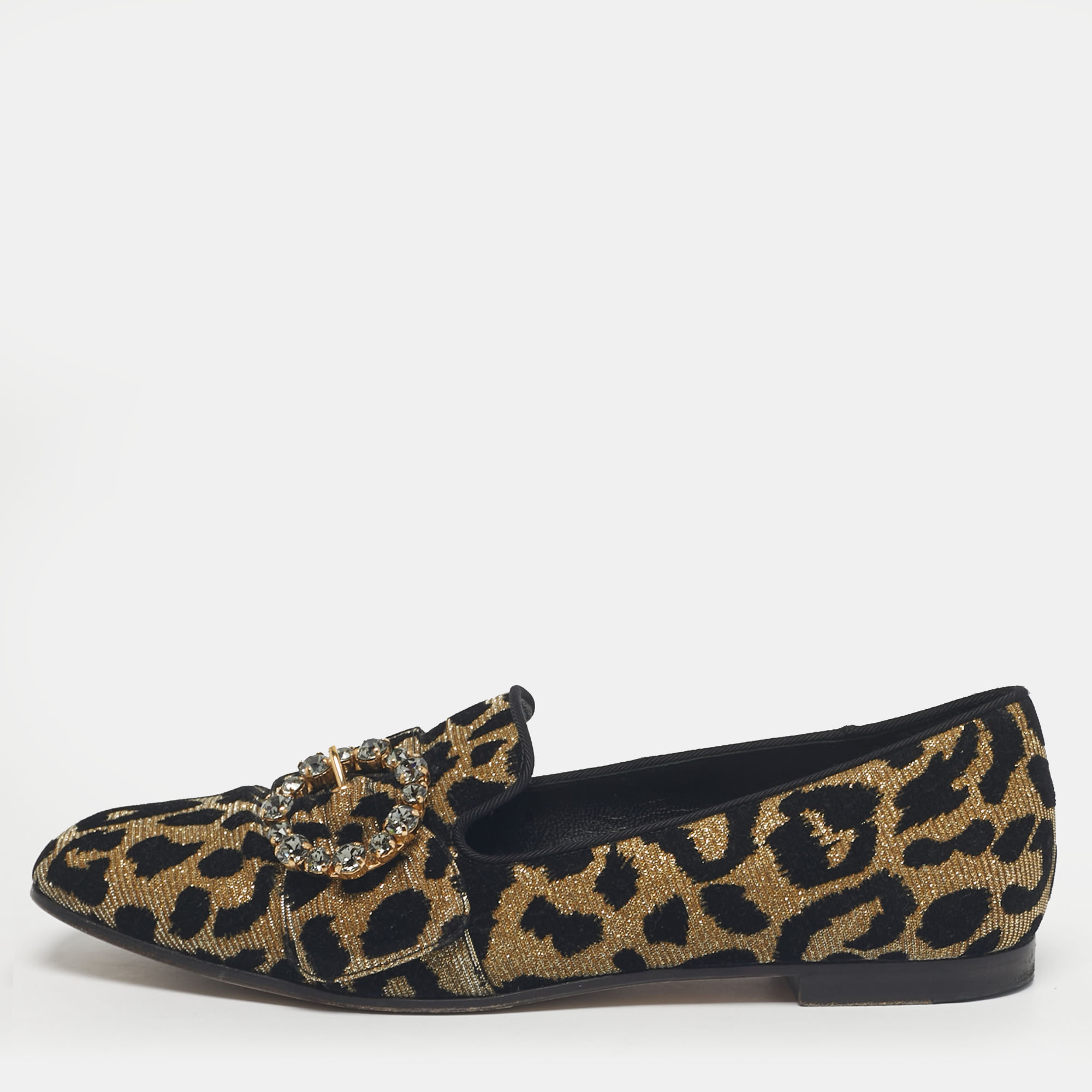 

Dolce & Gabbana Black/Gold Lurex Fabric Jackie Smoking Slippers Size