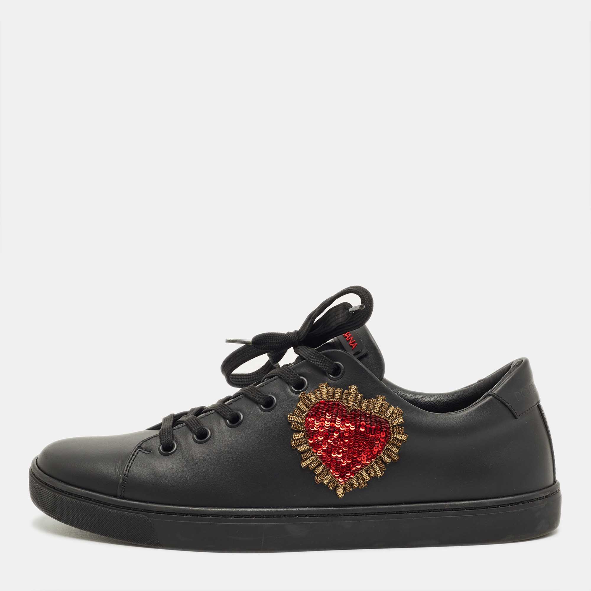 

Dolce & Gabbana Black Leather DG Heart Sneakers Size