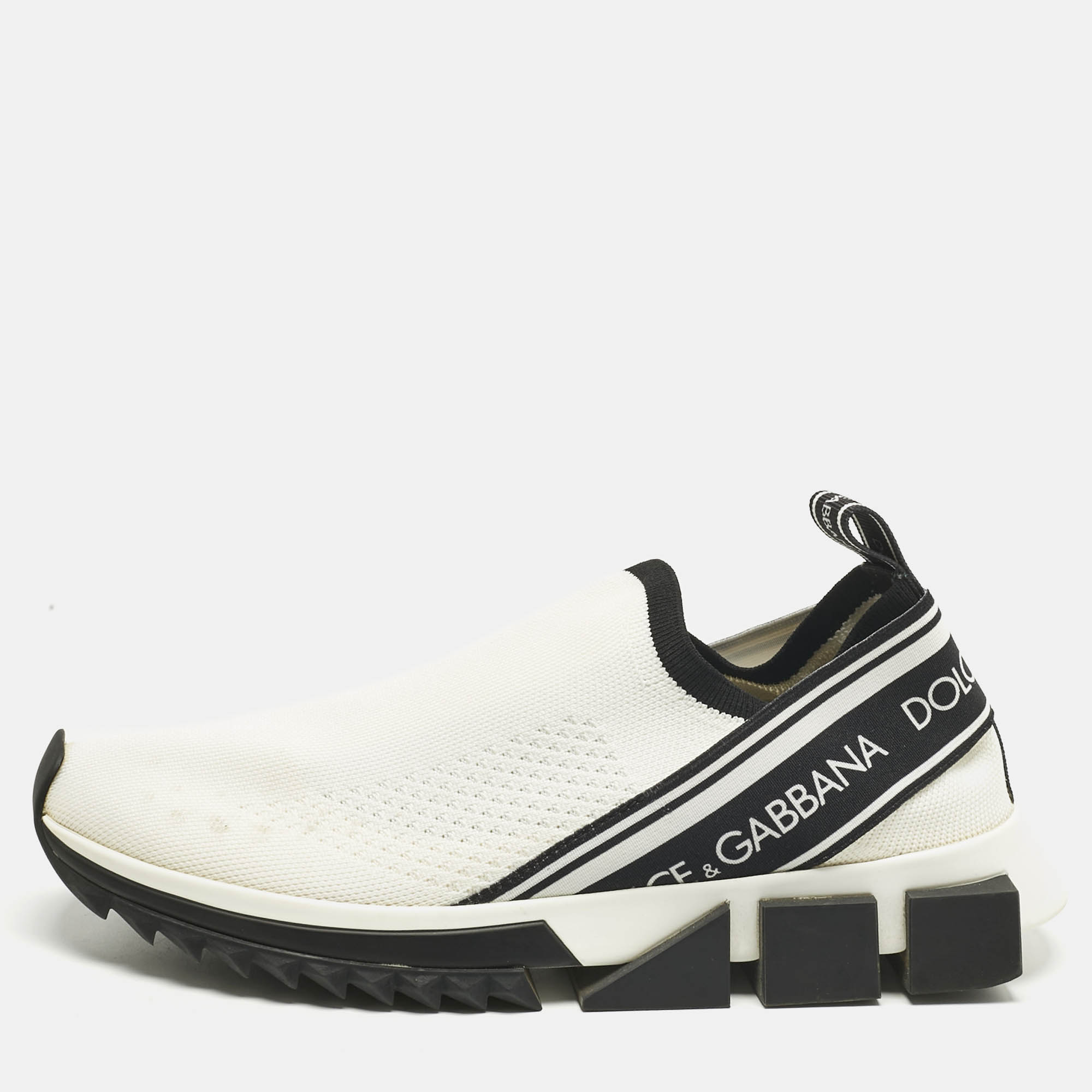 

Dolce & Gabbana Cream Knit Fabric Sorrento Slip On Sneakers Size