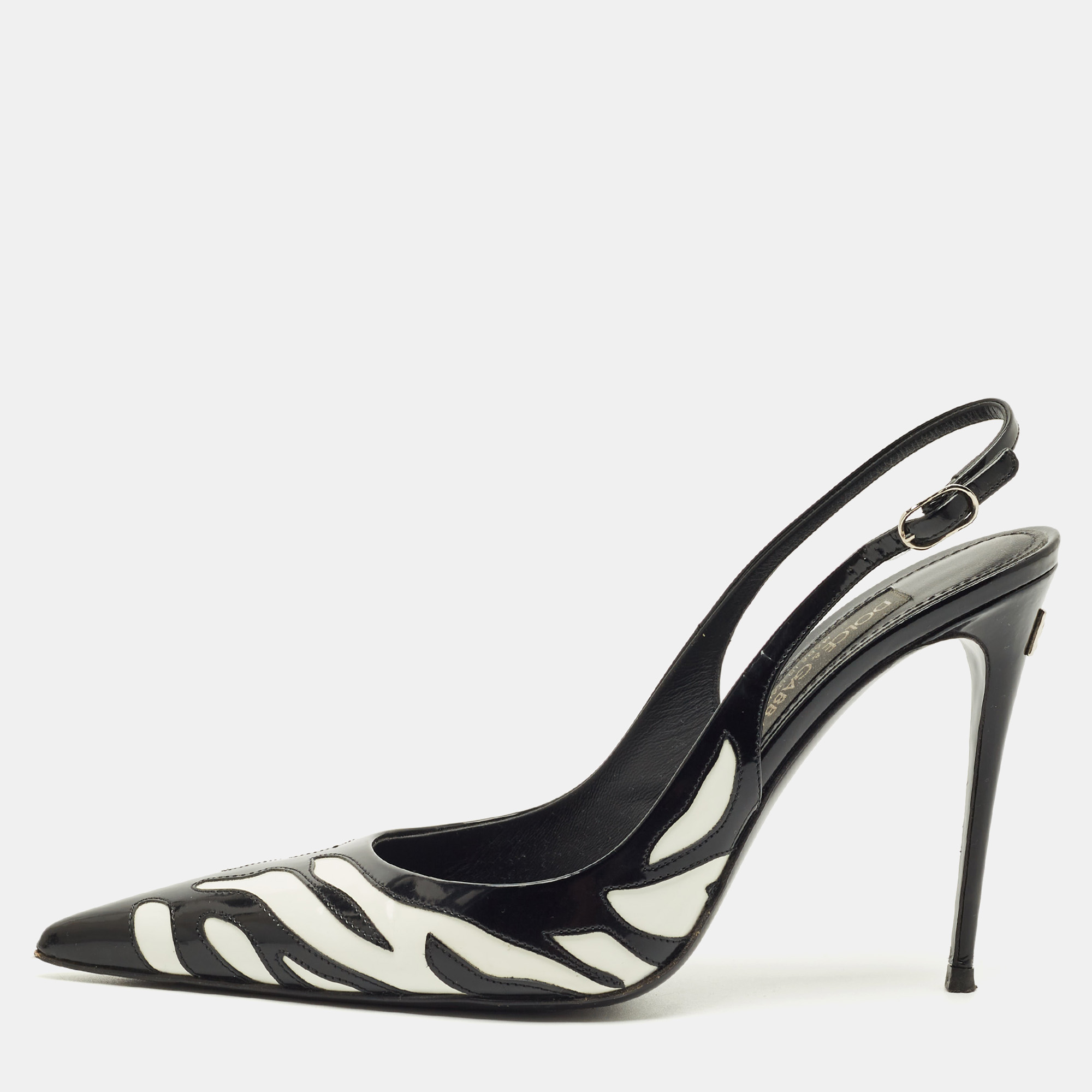 

Dolce & Gabbana White/Black Patent Leather Pointed Toe Slingback Pumps Size