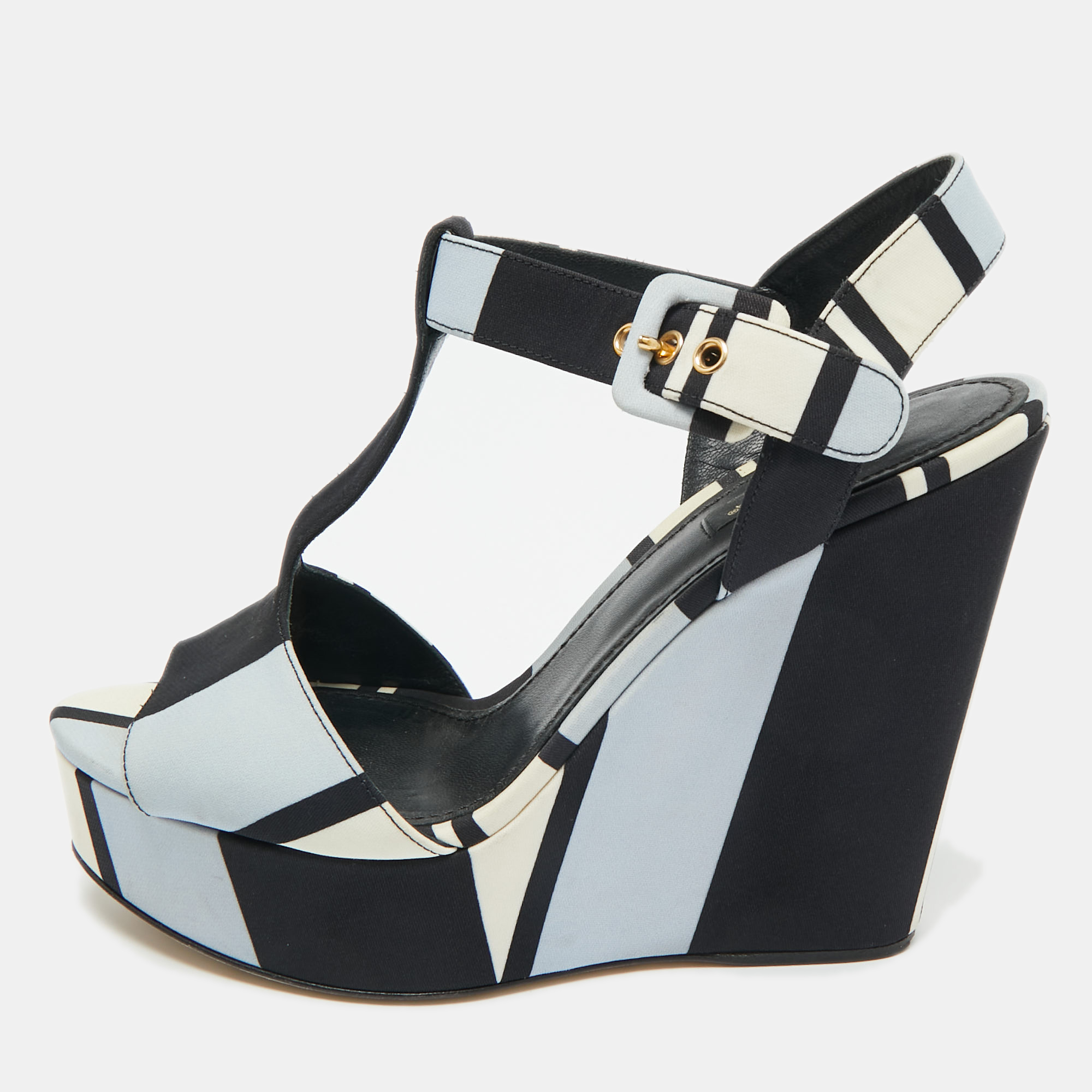 

Dolce & Gabbana Tricolor Fabric T Strap Wedge Platform Sandals Size, Multicolor