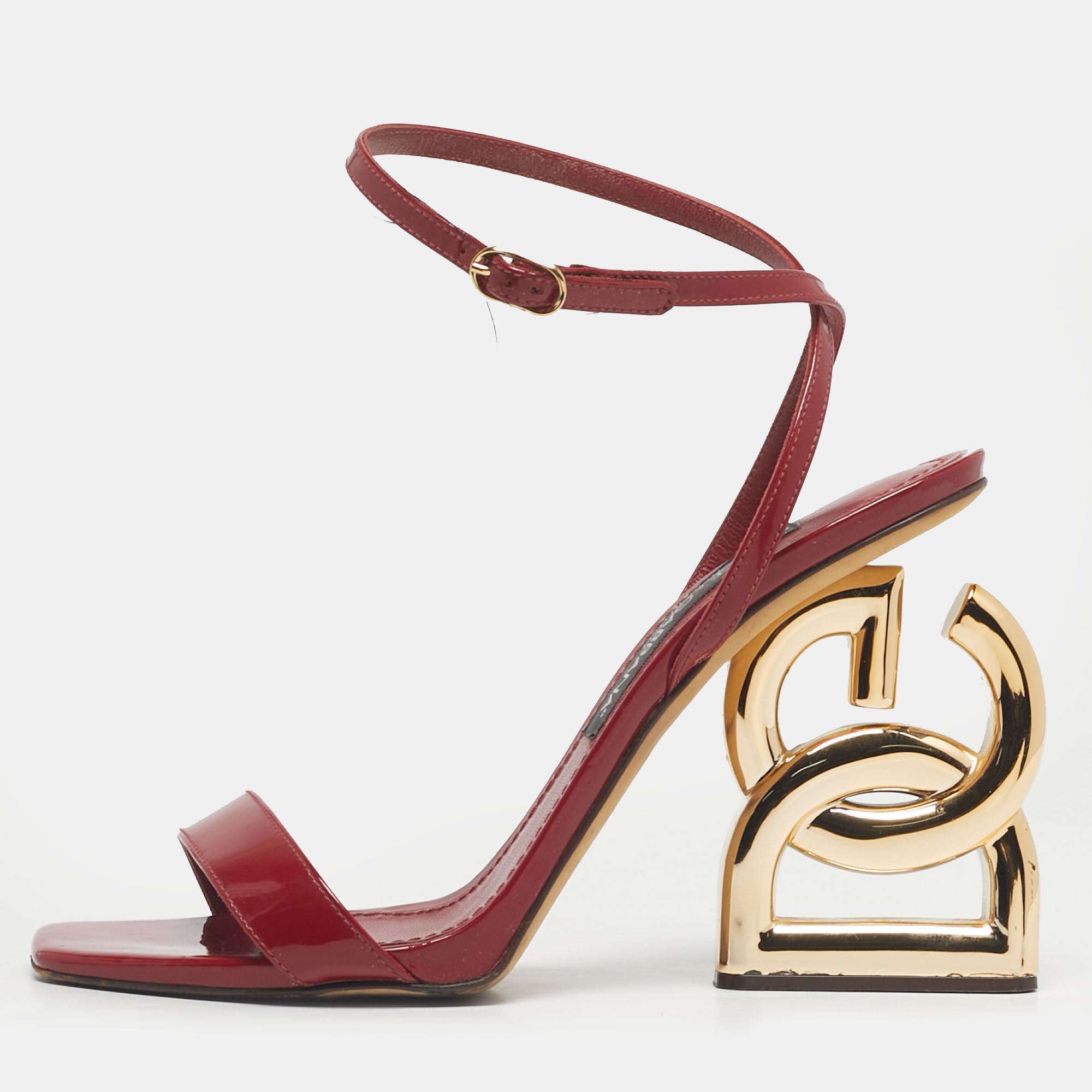 

Dolce & Gabbana Red Patent Leather Keira Ankle Strap Sandals Size