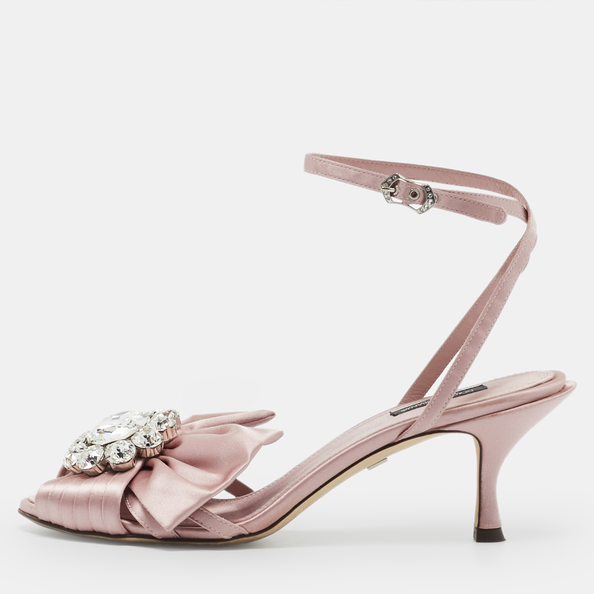 

Dolce & Gabbana Pink Satin Keira Ankle Strap Sandals Size