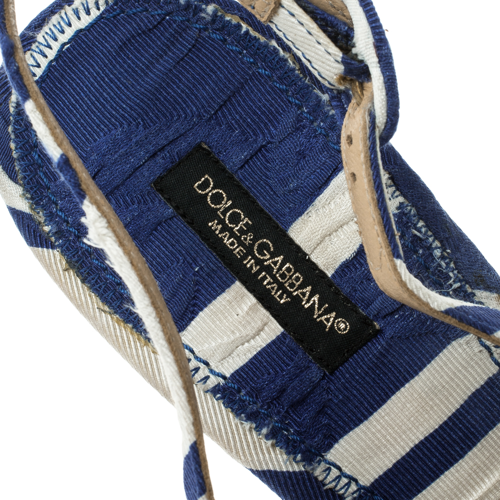 Pre Owned Dolce and Gabbana Blue and White Printed Fabric Pointed Toe Slingback Sandals Size 41