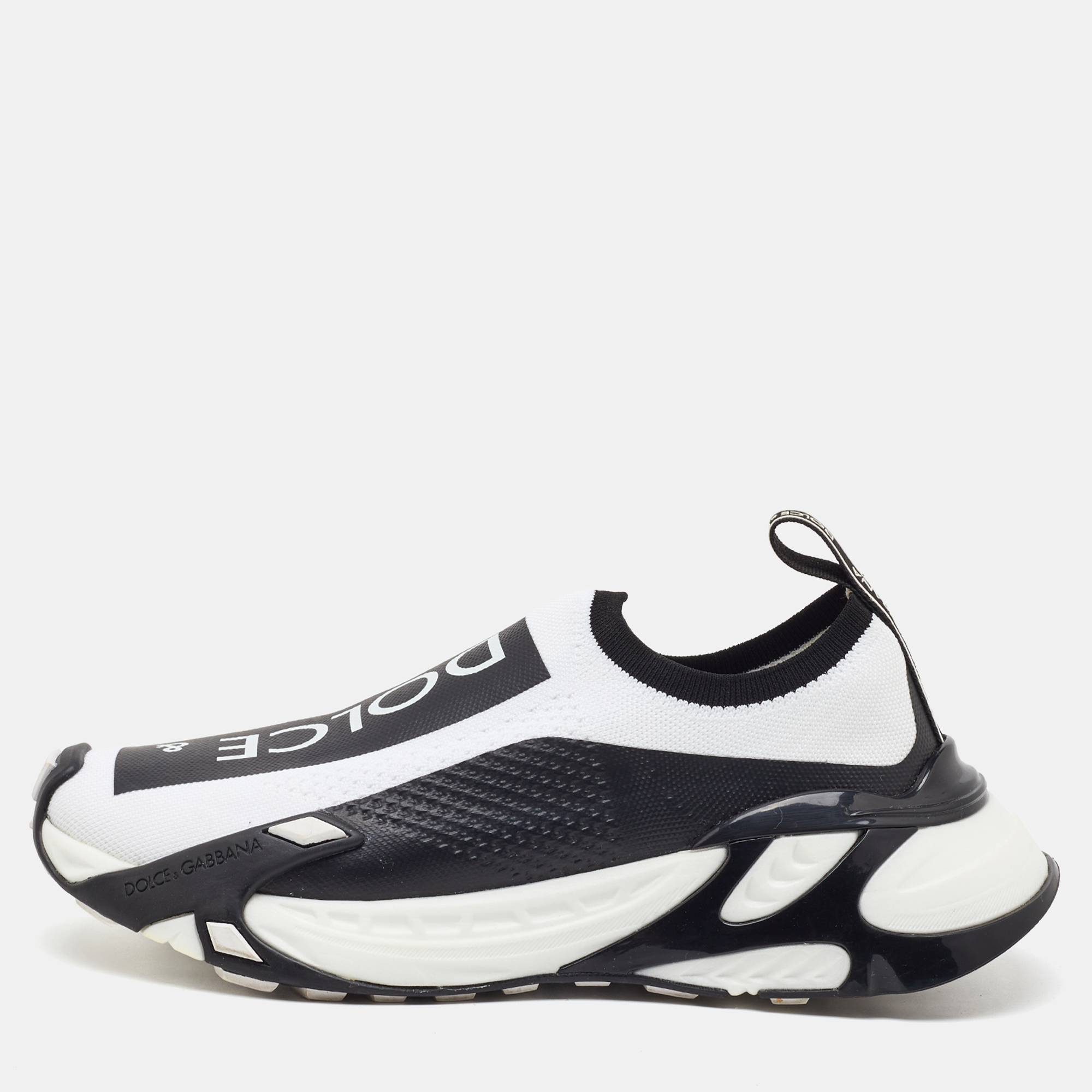 

Dolce & Gabbana White/Black Knit Fabric Sorrento Stretch Slip On Sneakers Size