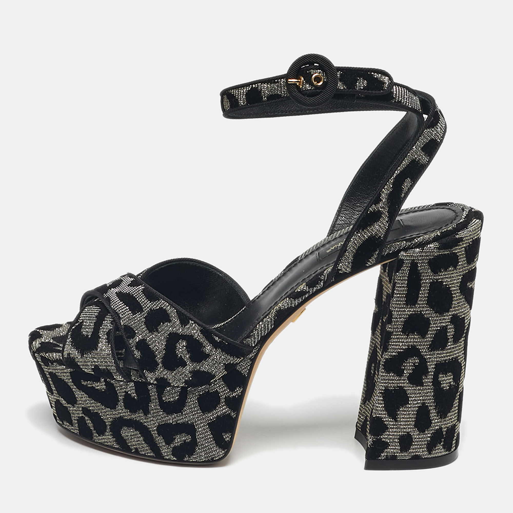 

Dolce & Gabbana Silver Lurex Fabric Ankle Strap Sandals Size