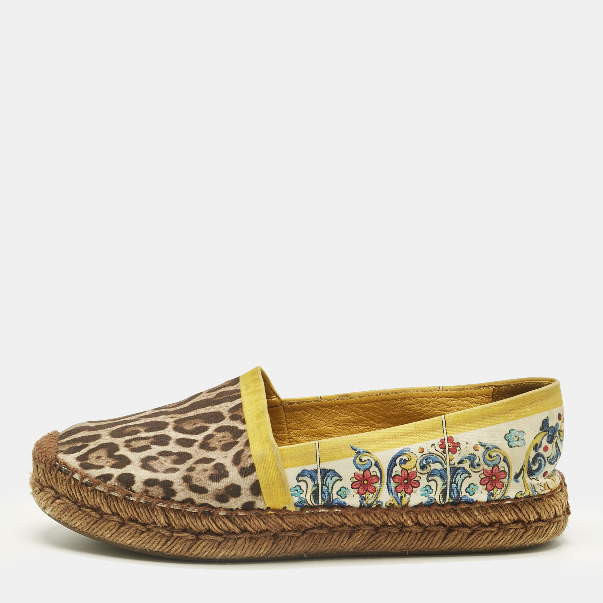 Pre-owned Dolce & Gabbana Multicolor Printed Canvas Espadrille Flats Size 39