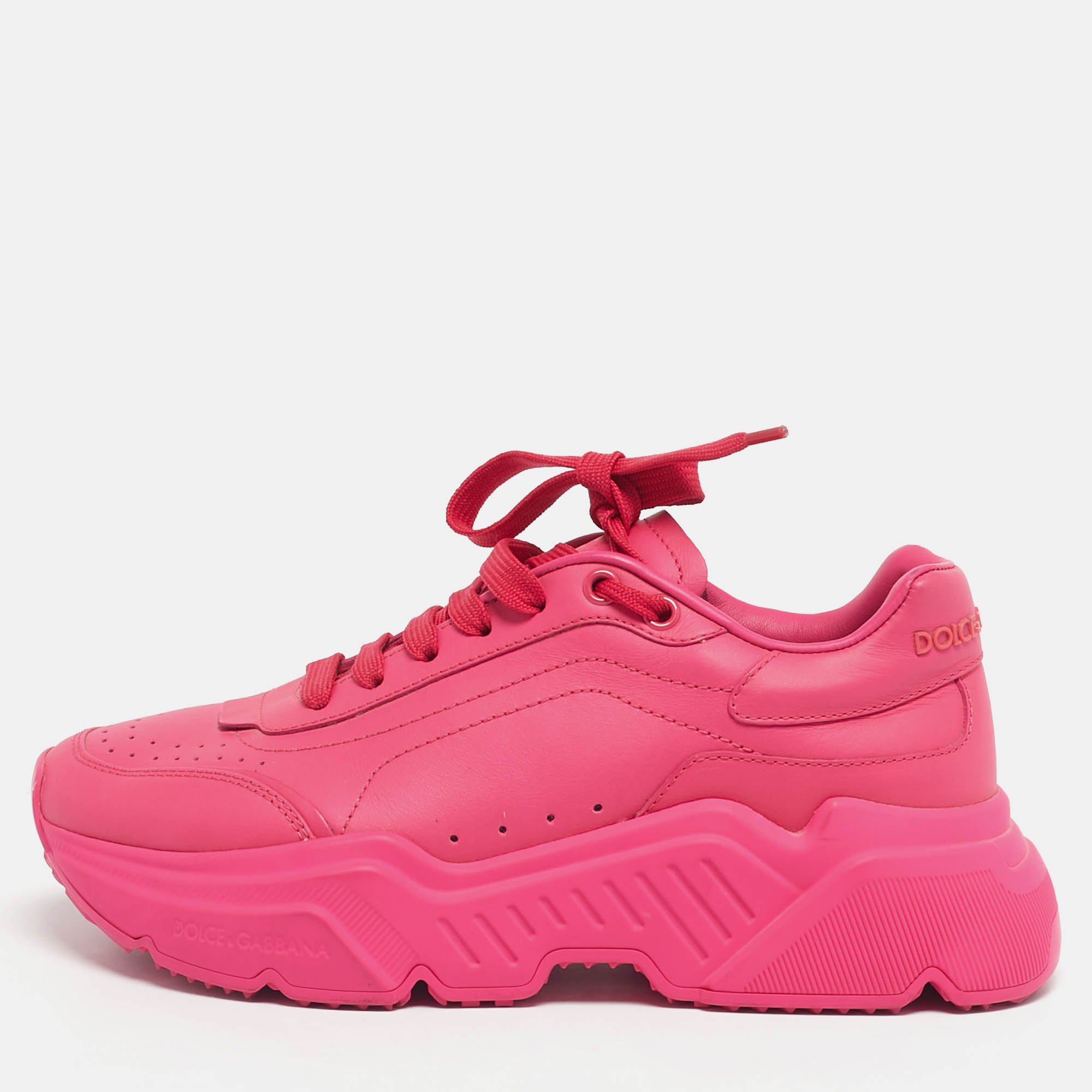

Dolce & Gabbana Pink Leather daymaster Lace Up Sneakers Size