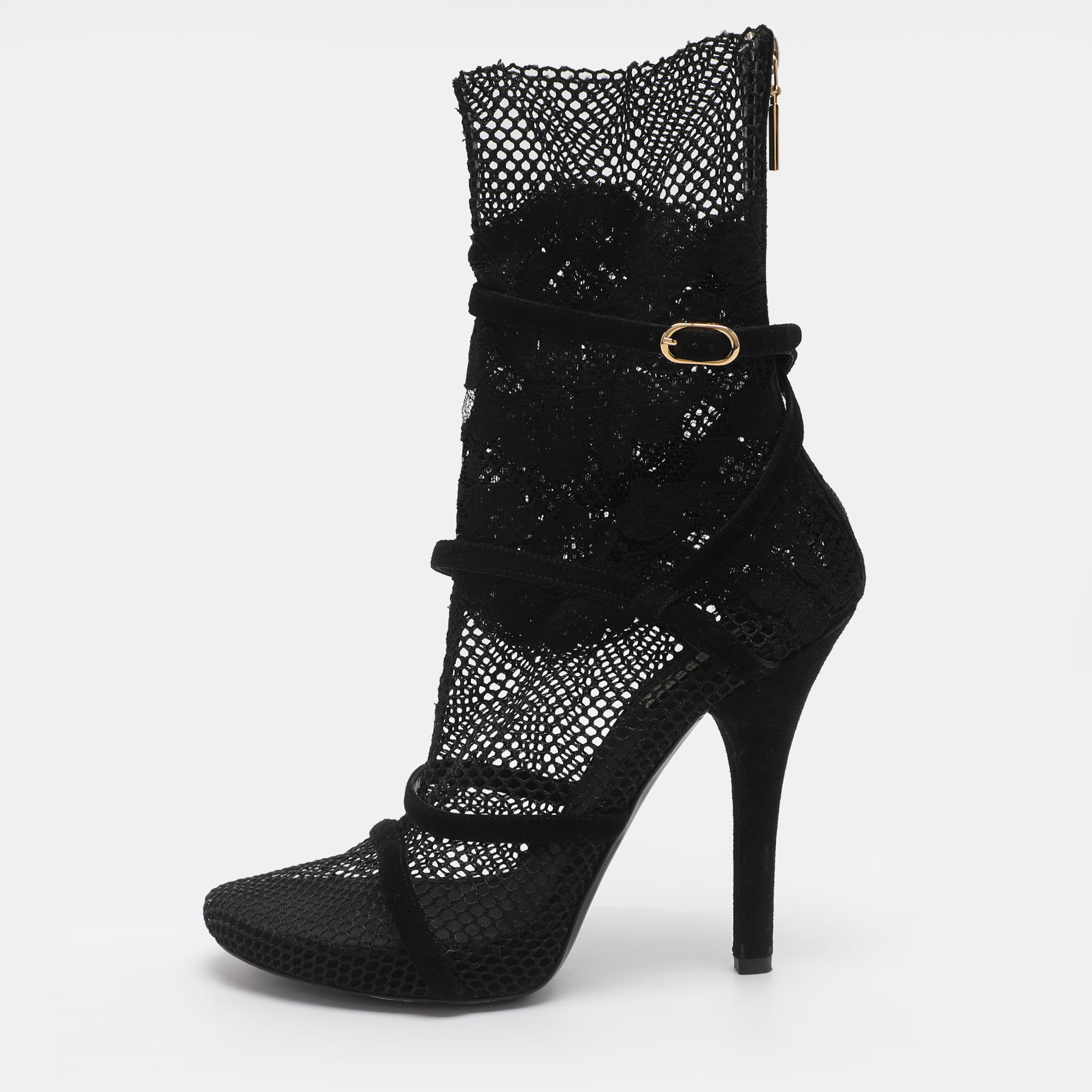 

Dolce & Gabbana Black Lace and Mesh Mid Calf Boots Size 38.5