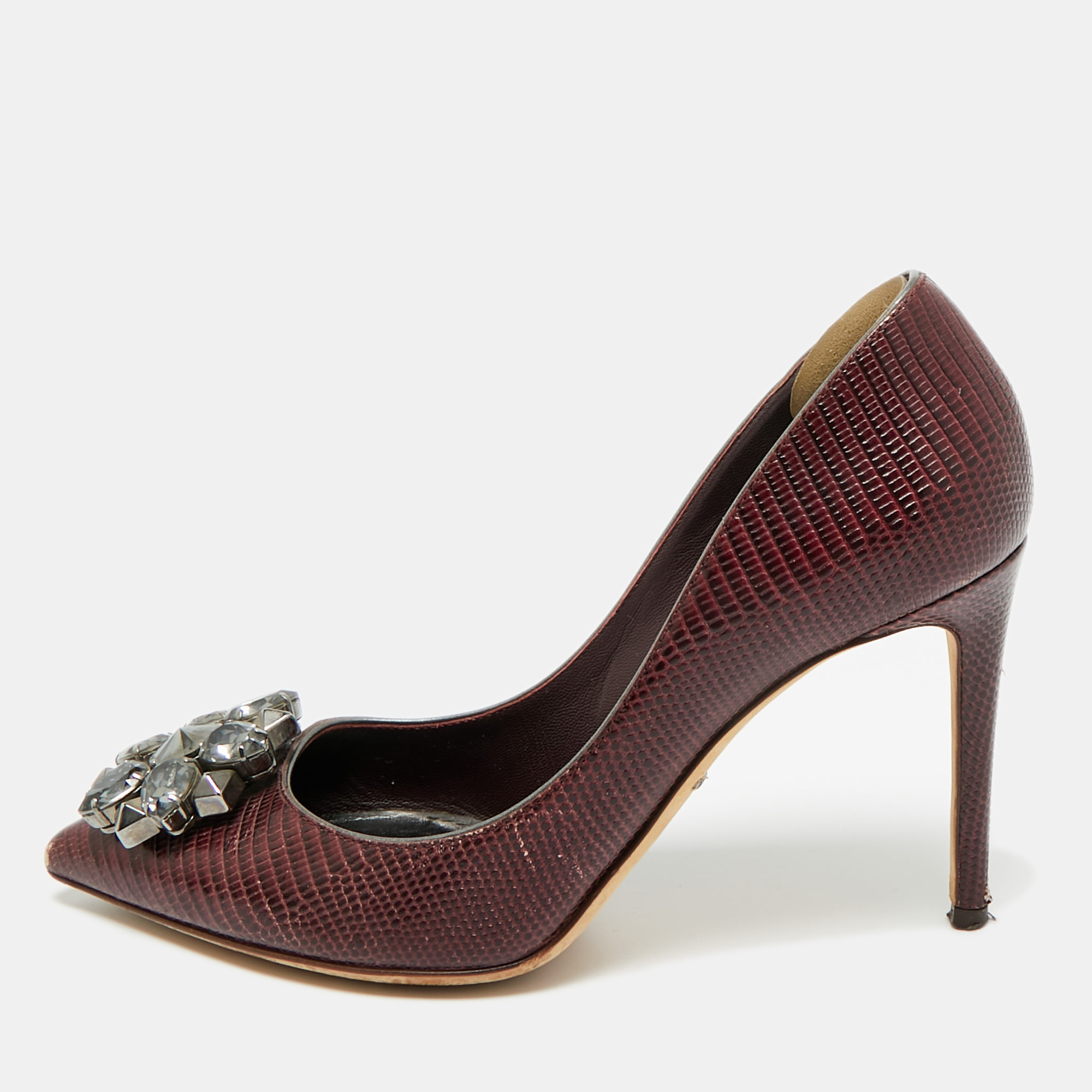

Dolce & Gabbana Burgundy Lizard Embossed Leather Bellucci Pumps Size