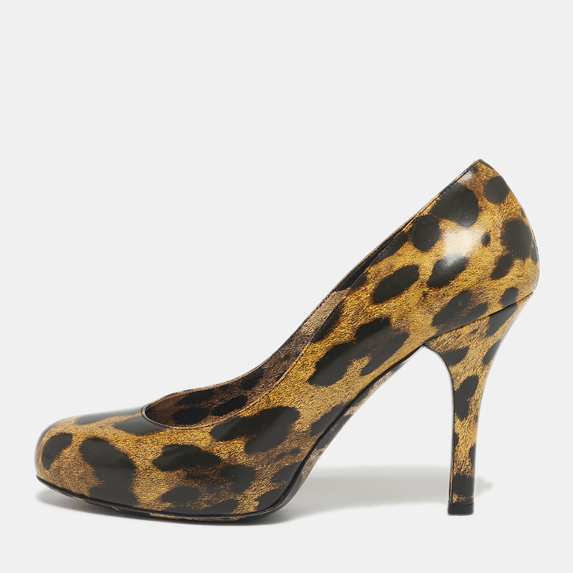 Pre-owned Dolce & Gabbana Black/brown Leopard Print Leather Platform Peep Toe Pumps Size 39