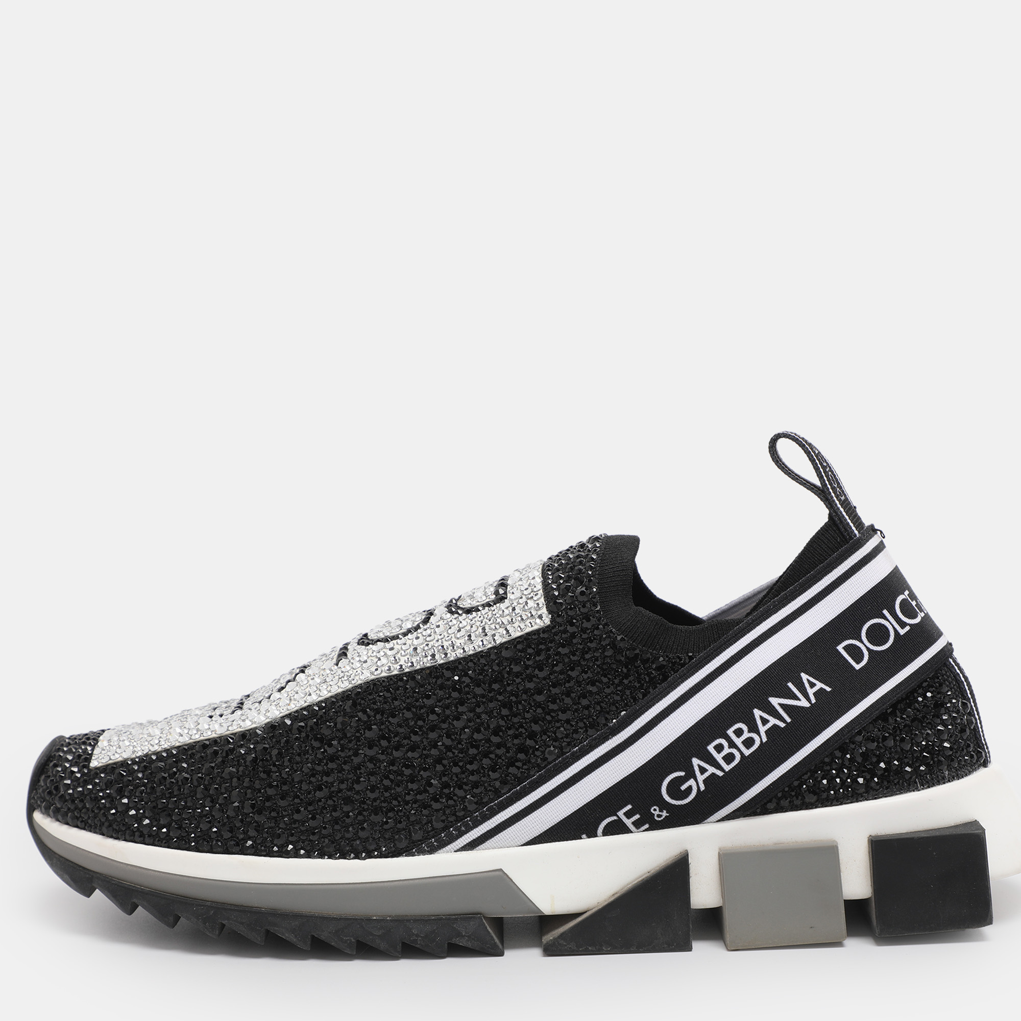 

Dolce & Gabbana Sorrento Size  Black Crystals and Knit Fabric Slip On Sneakers