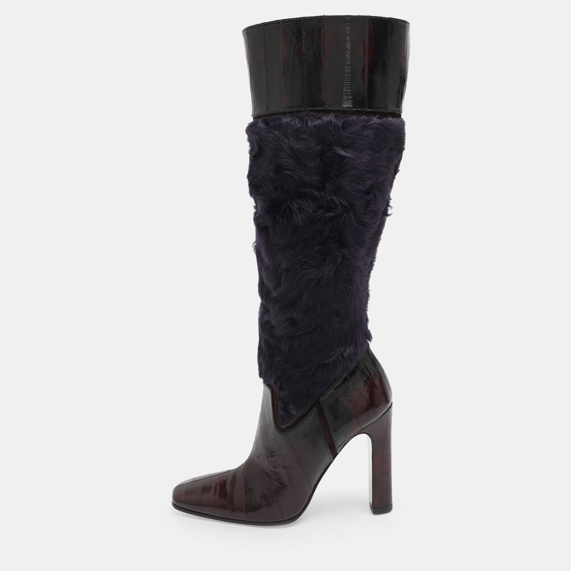 DOLCE & GABBANA Pre-owned Size 39 Purple/brown Calf Hair And Eel Leather Knee Length Boots