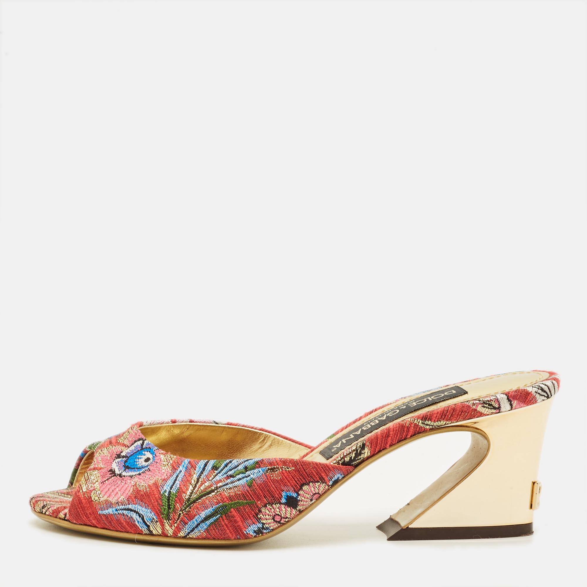 Pre-owned Dolce & Gabbana Size 37 Multicolor Brocade Fabric Slide Sandals