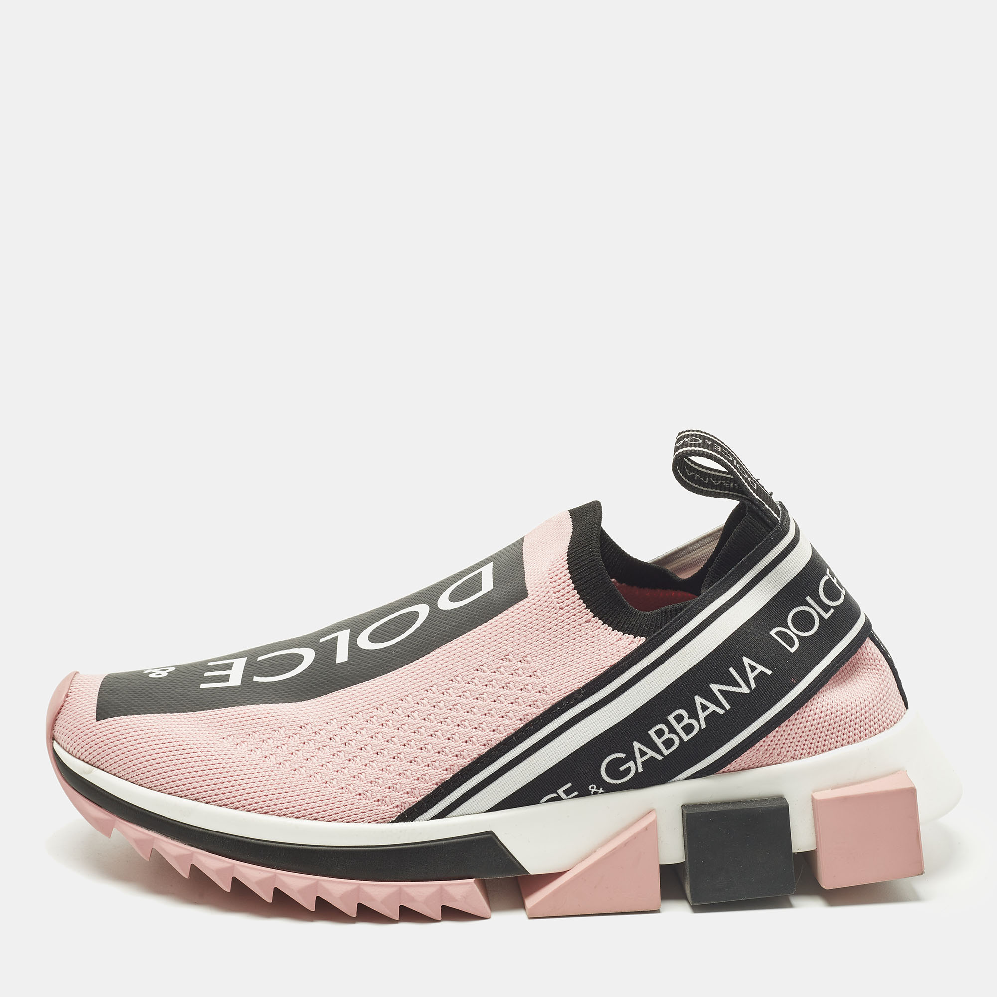 

Dolce & Gabbana Sorrento Size  Pink Knit Fabric Slip On Sneakers