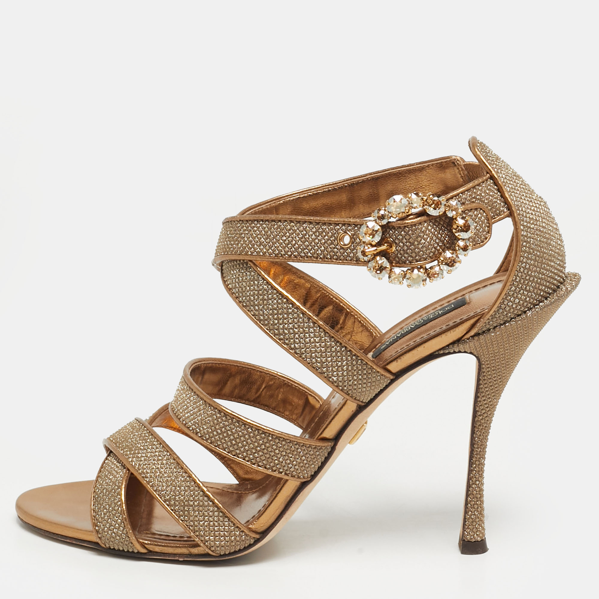 

Dolce & Gabbana Size  Gold Metallic Lurex Fabric Ankle Strap Sandals