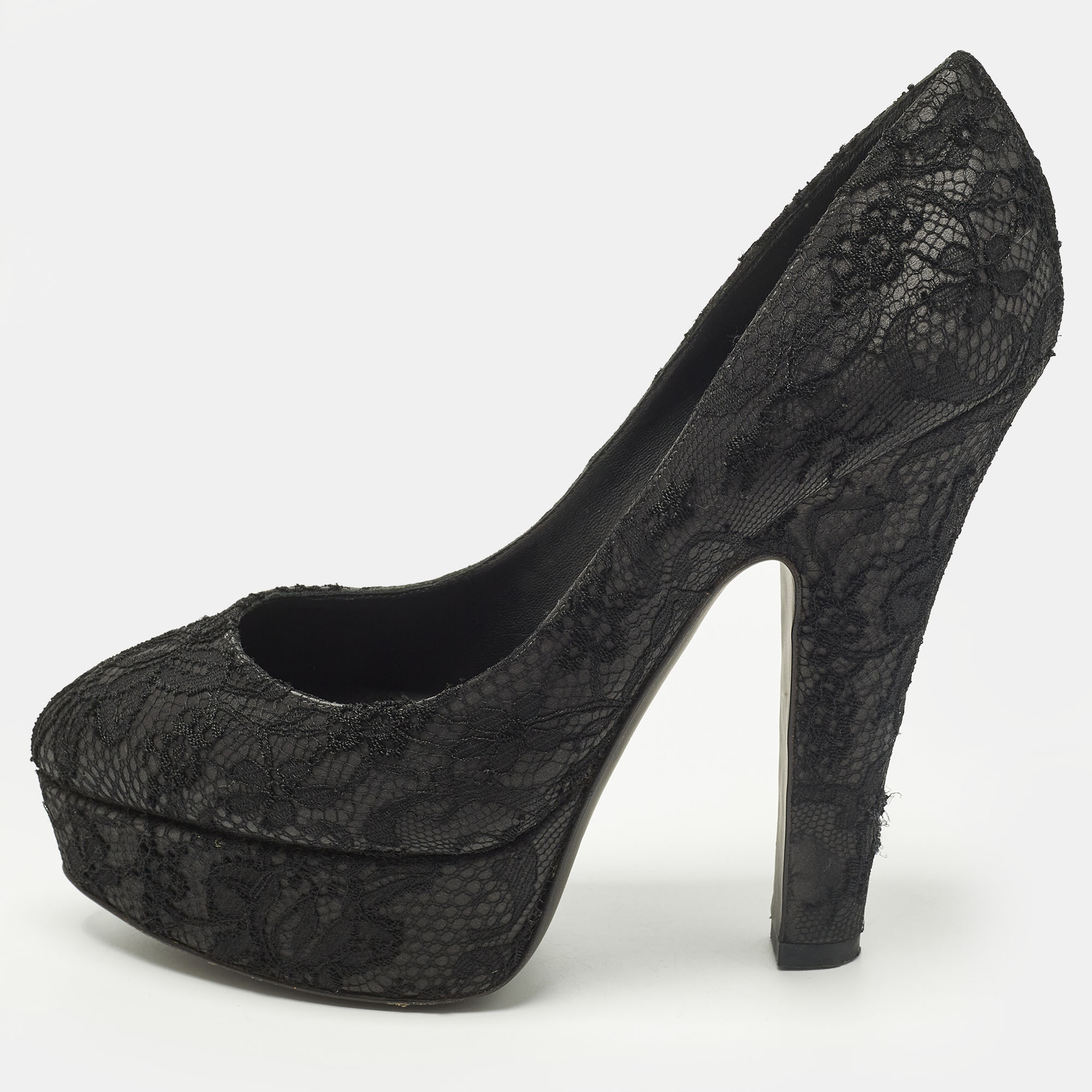 Pre-owned Dolce & Gabbana Size 38.5 Black Mesh And Satin Platform Pumps