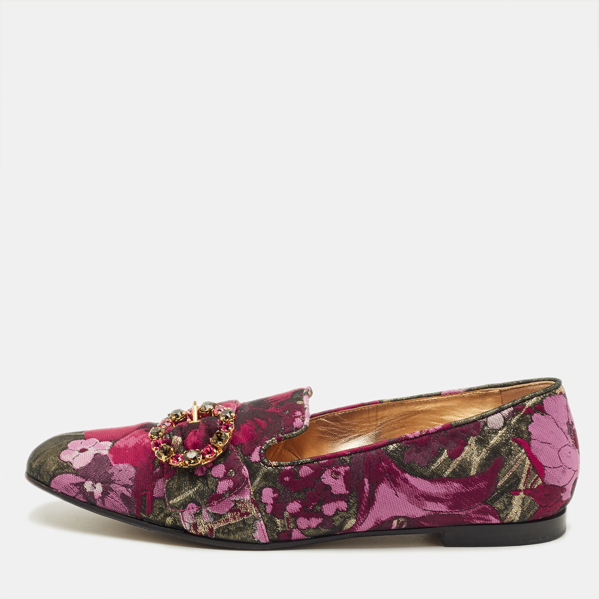 

Dolce & Gabbana Size  Multicolor Jacquard Crystal Embellished Buckle Loafers