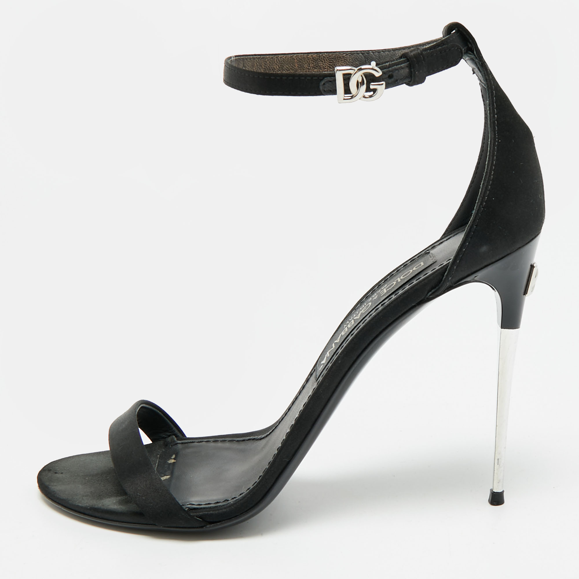 

Dolce & Gabbana Keira Size  Black Satin Ankle Strap Sandals
