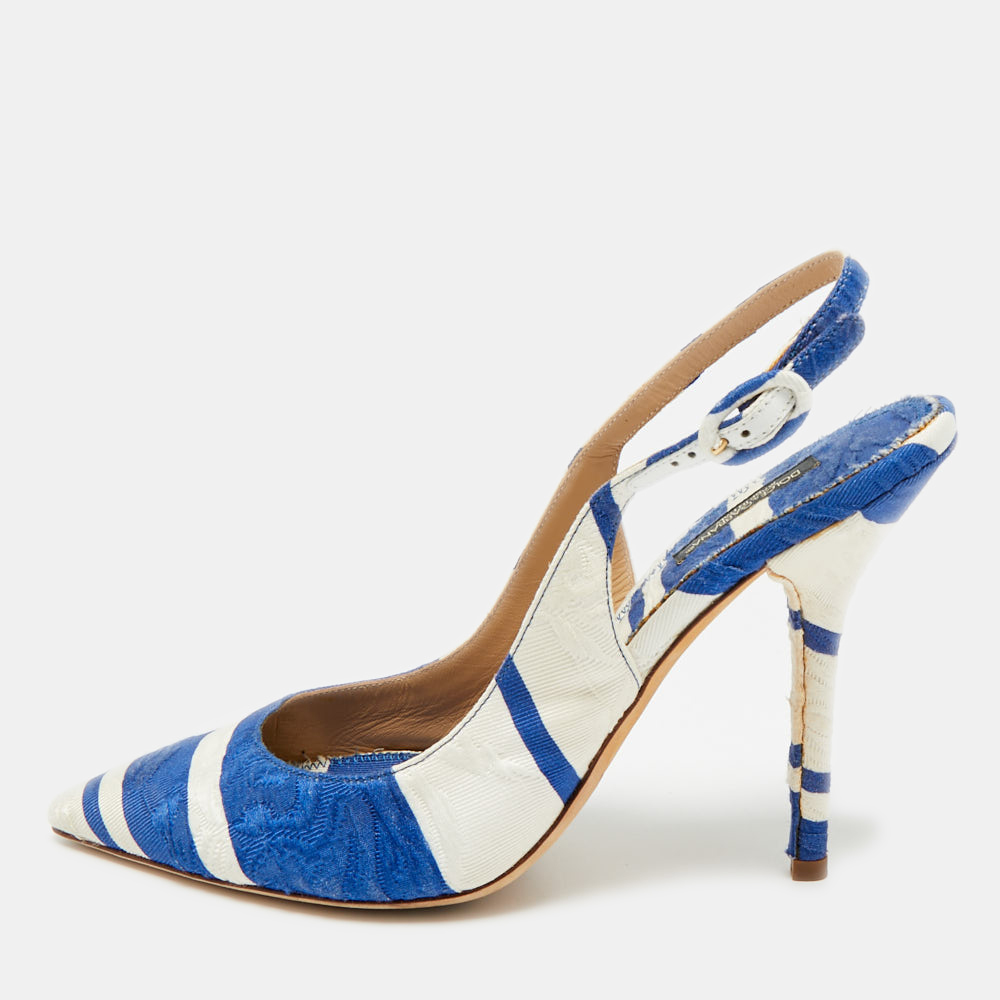 

Dolce & Gabbana Size  Blue/White Brocade Fabric Slingback Pumps