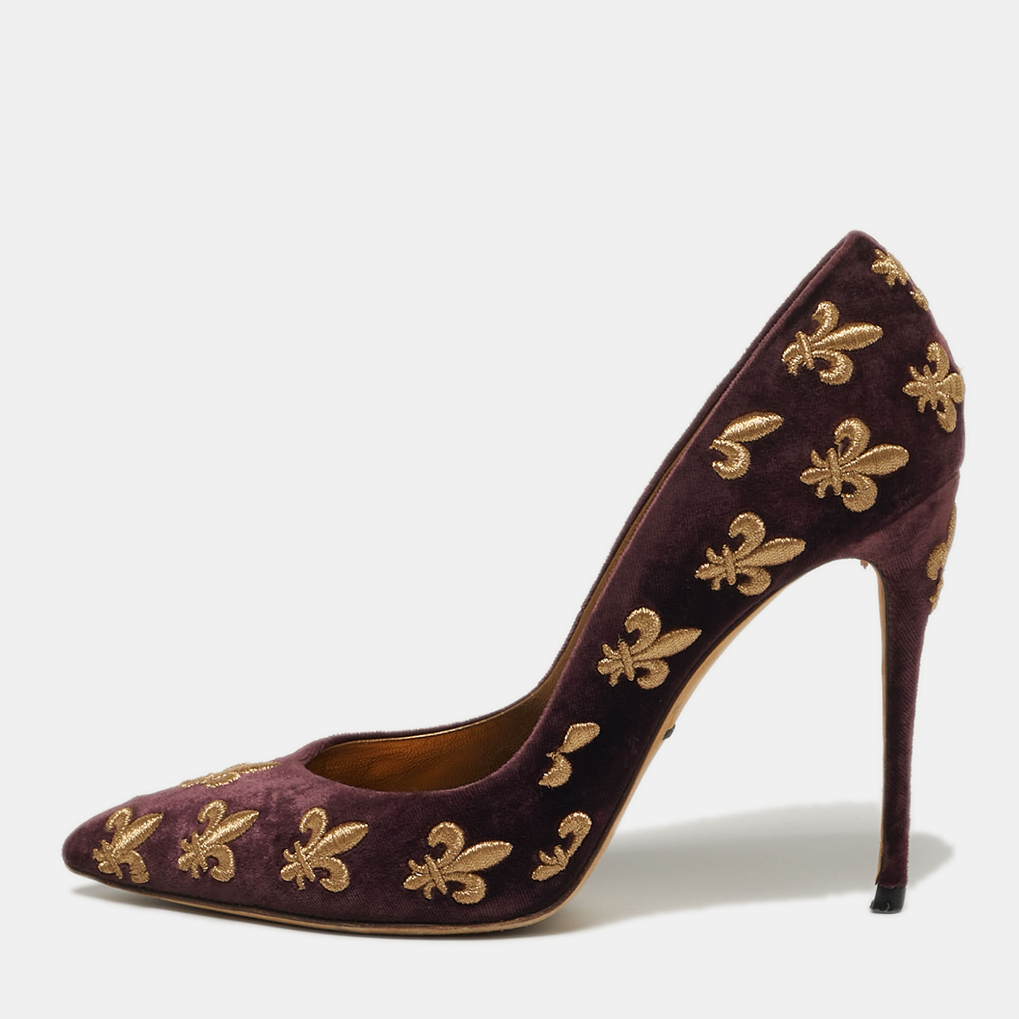 

Dolce & Gabbana Lily Size  Burgundy Velvet Embroidered Pointed Toe Pumps